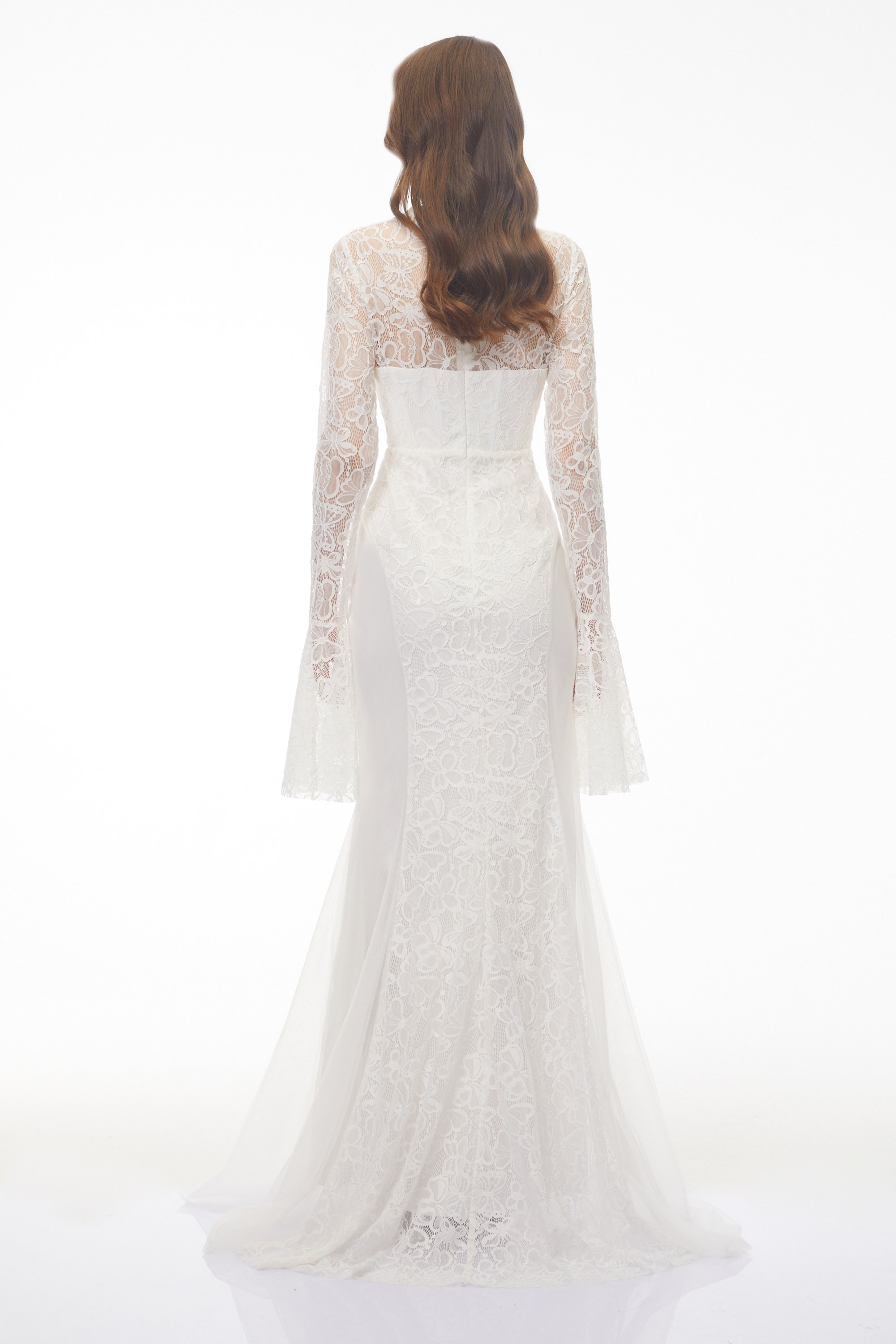 White Lace Layered Mini Dress with Lantern Sleeves and Ruffled Skirt
