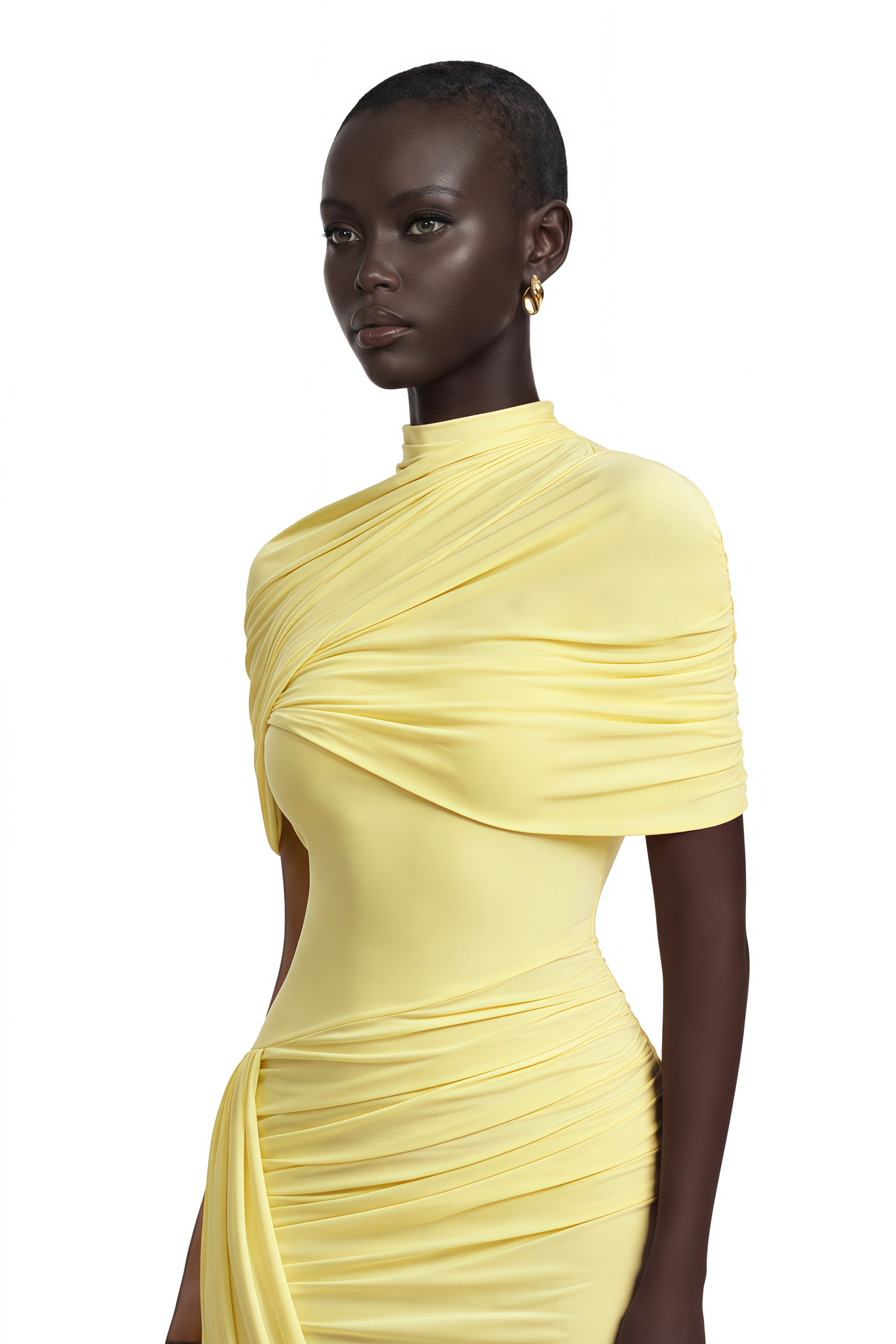 Manuela Yellow Asymmetrical Cape Midi Dress