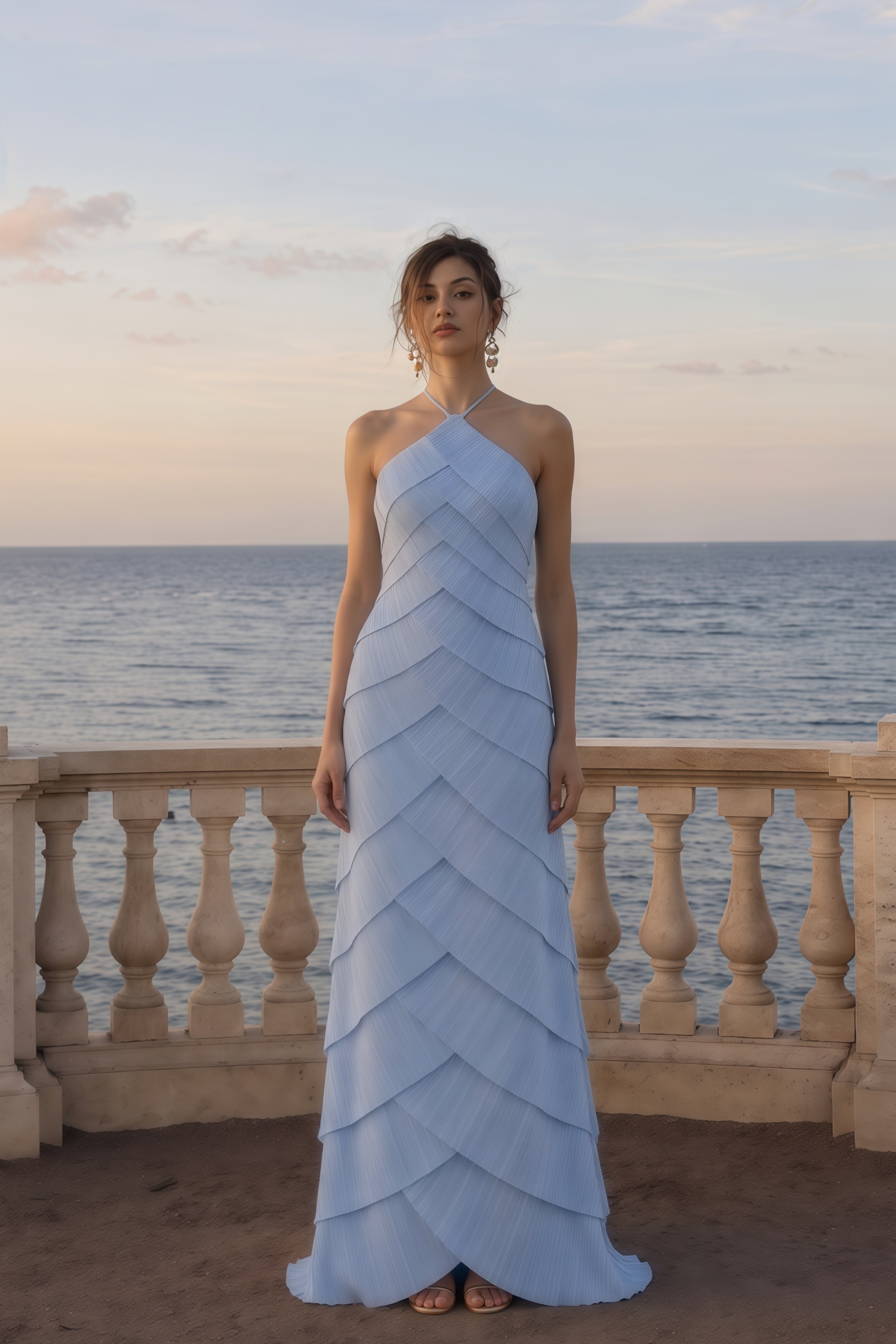 Mara Blue Halterneck Pleated Maxi Dress