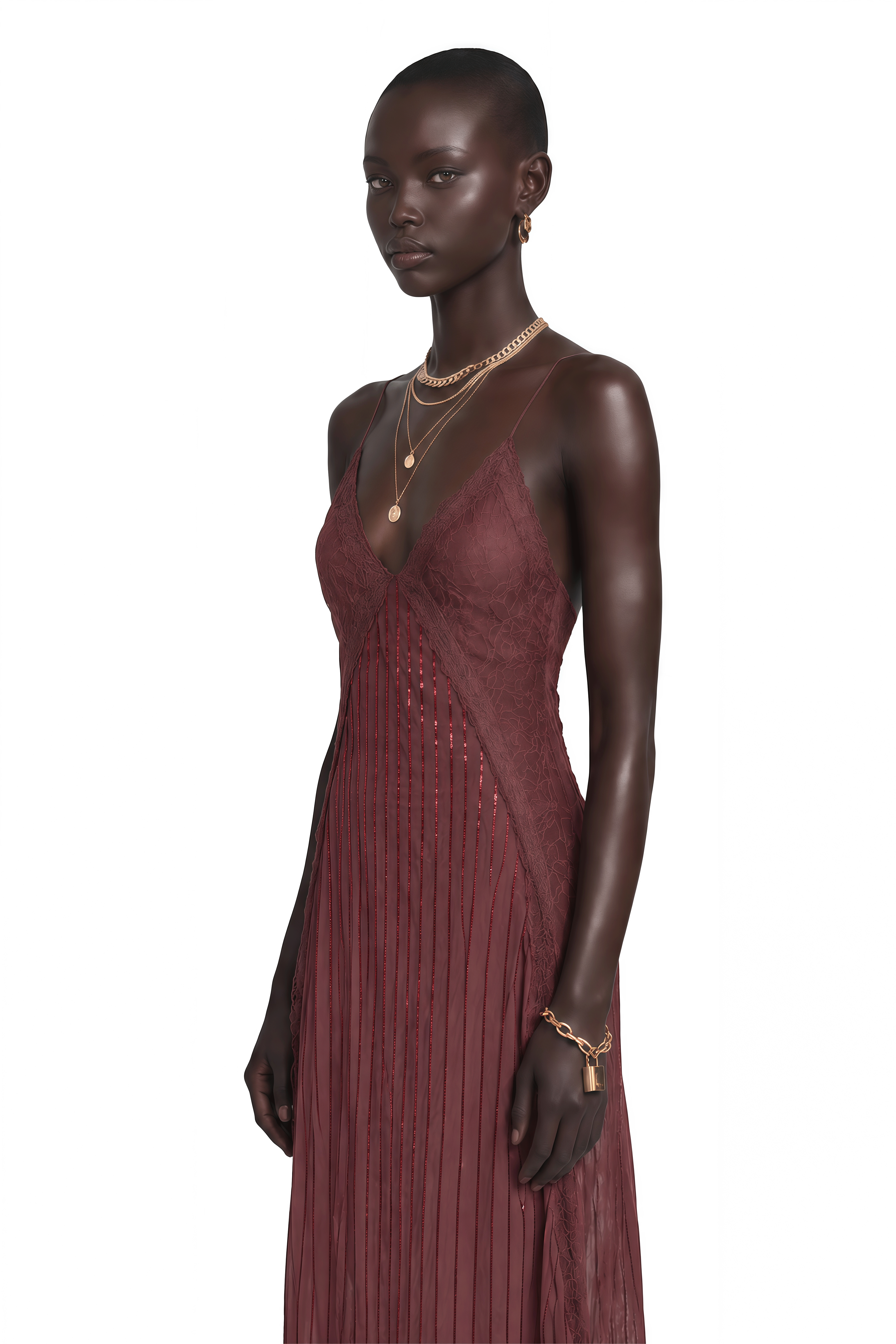 Marceline Chocolate Brown Ruffled Lace Maxi Dress