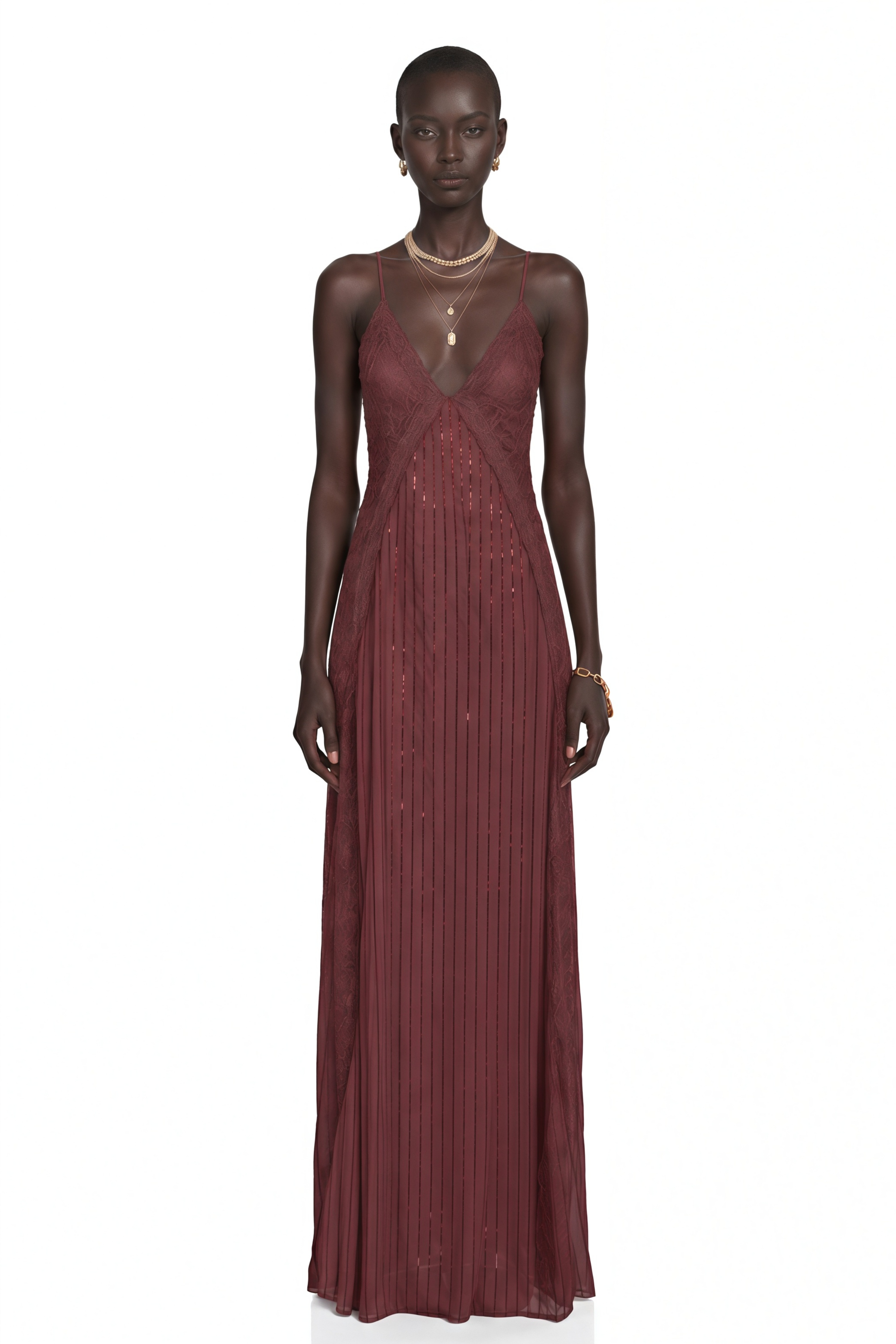 Marceline Chocolate Brown Ruffled Lace Maxi Dress