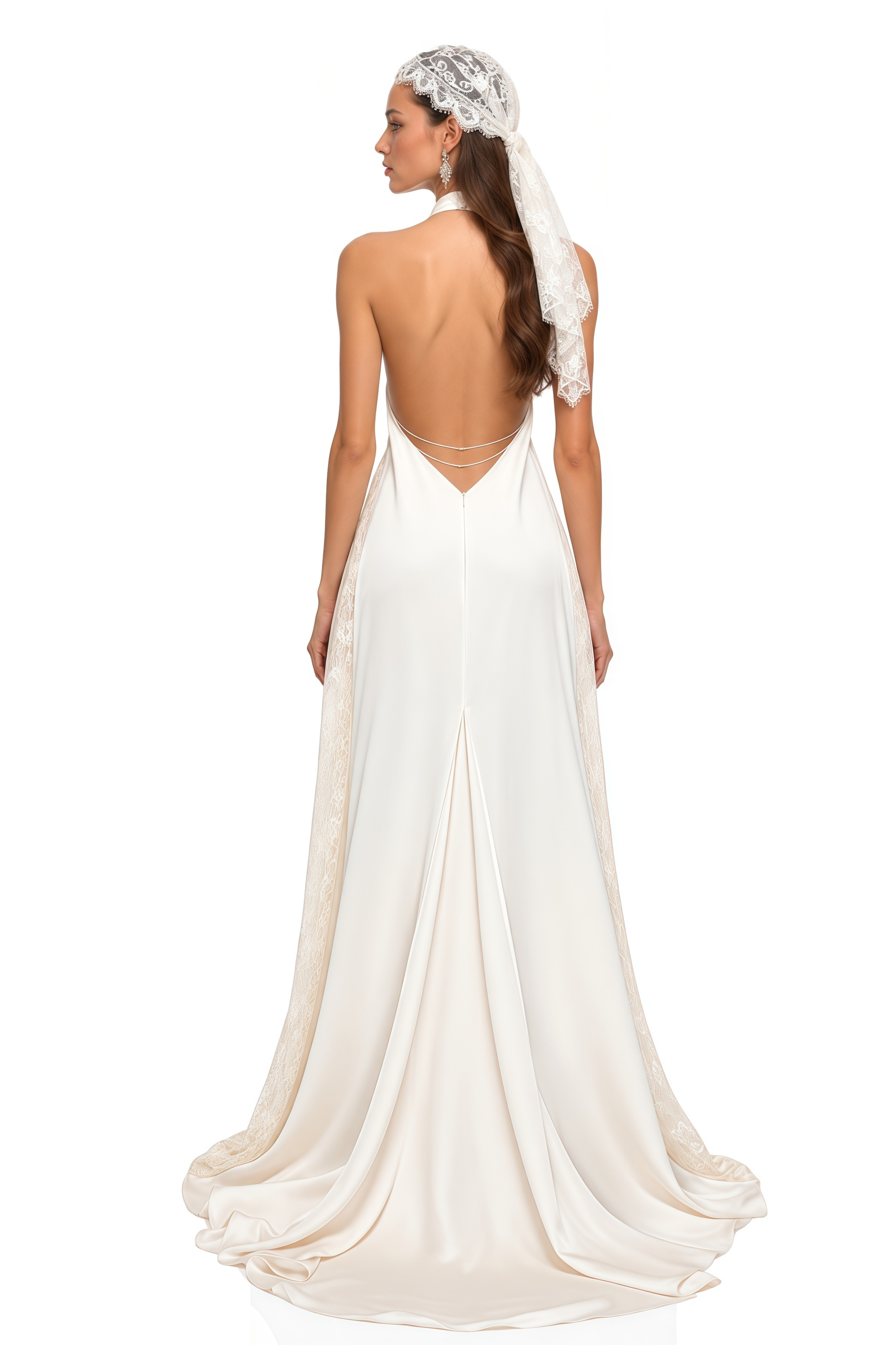 Marceline White Lace-Panelled Draped Backless Maxi Dress