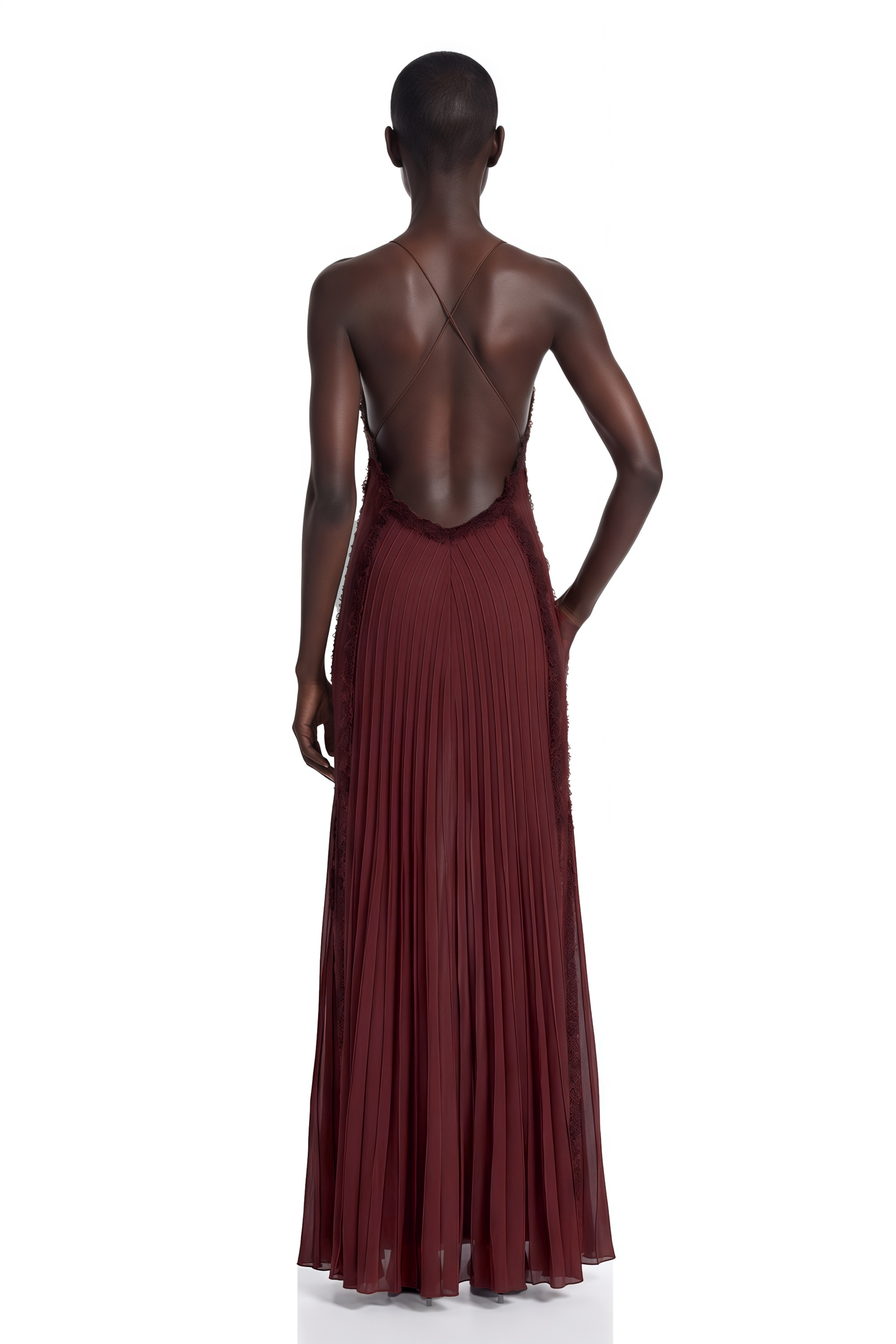 Marceline Chocolate Brown Ruffled Lace Maxi Dress