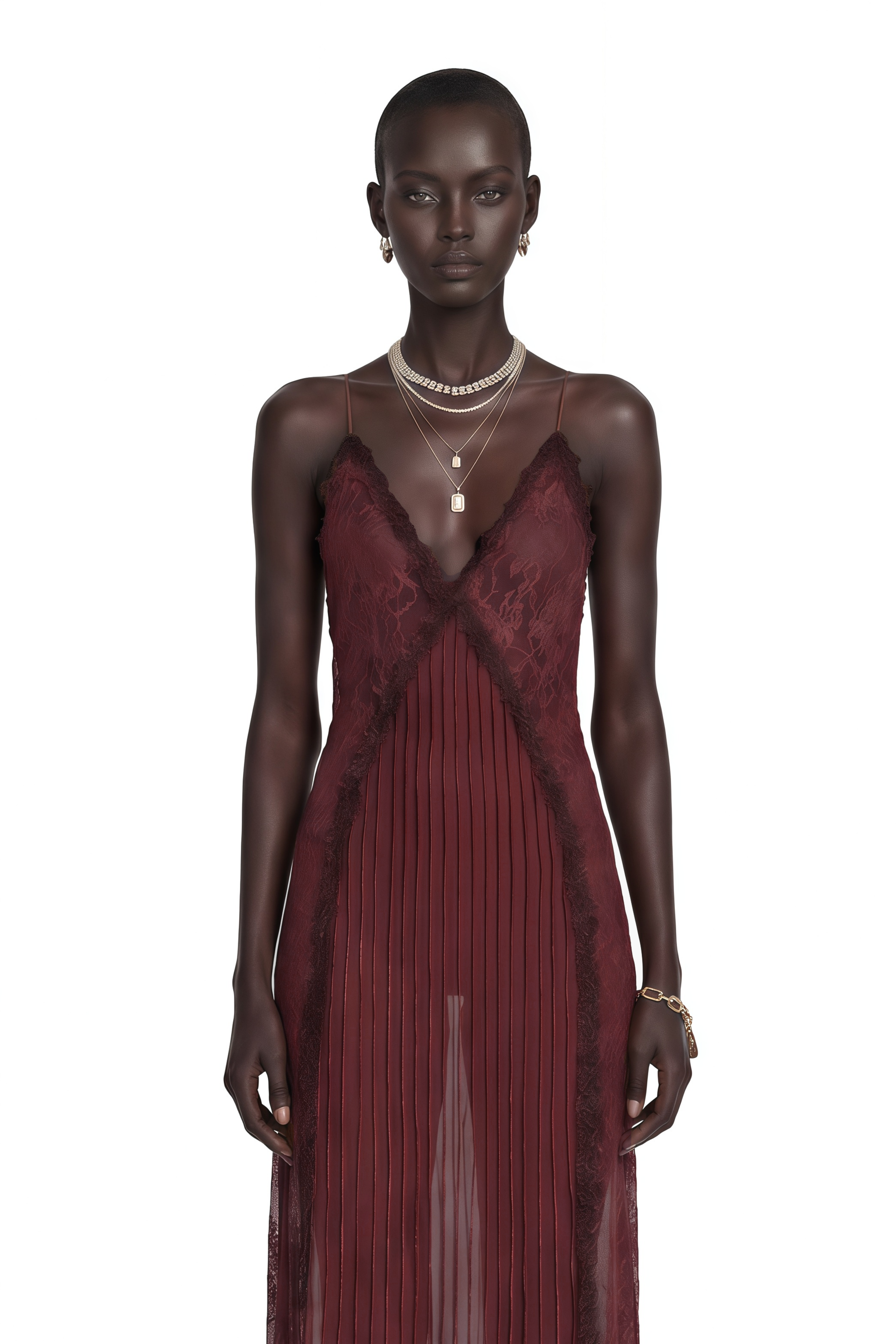 Marceline Chocolate Brown Ruffled Lace Maxi Dress