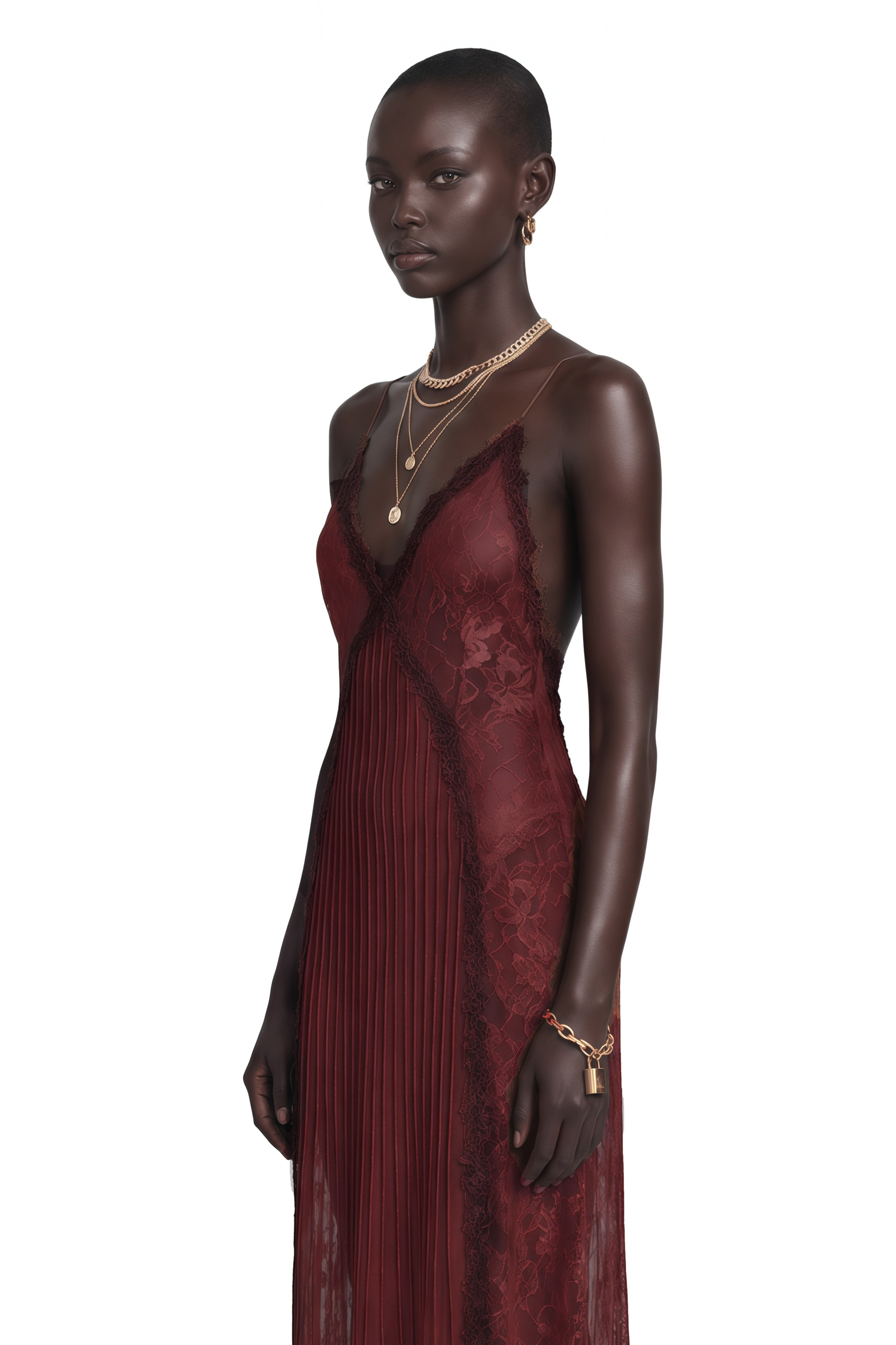 Marceline Chocolate Brown Ruffled Lace Maxi Dress