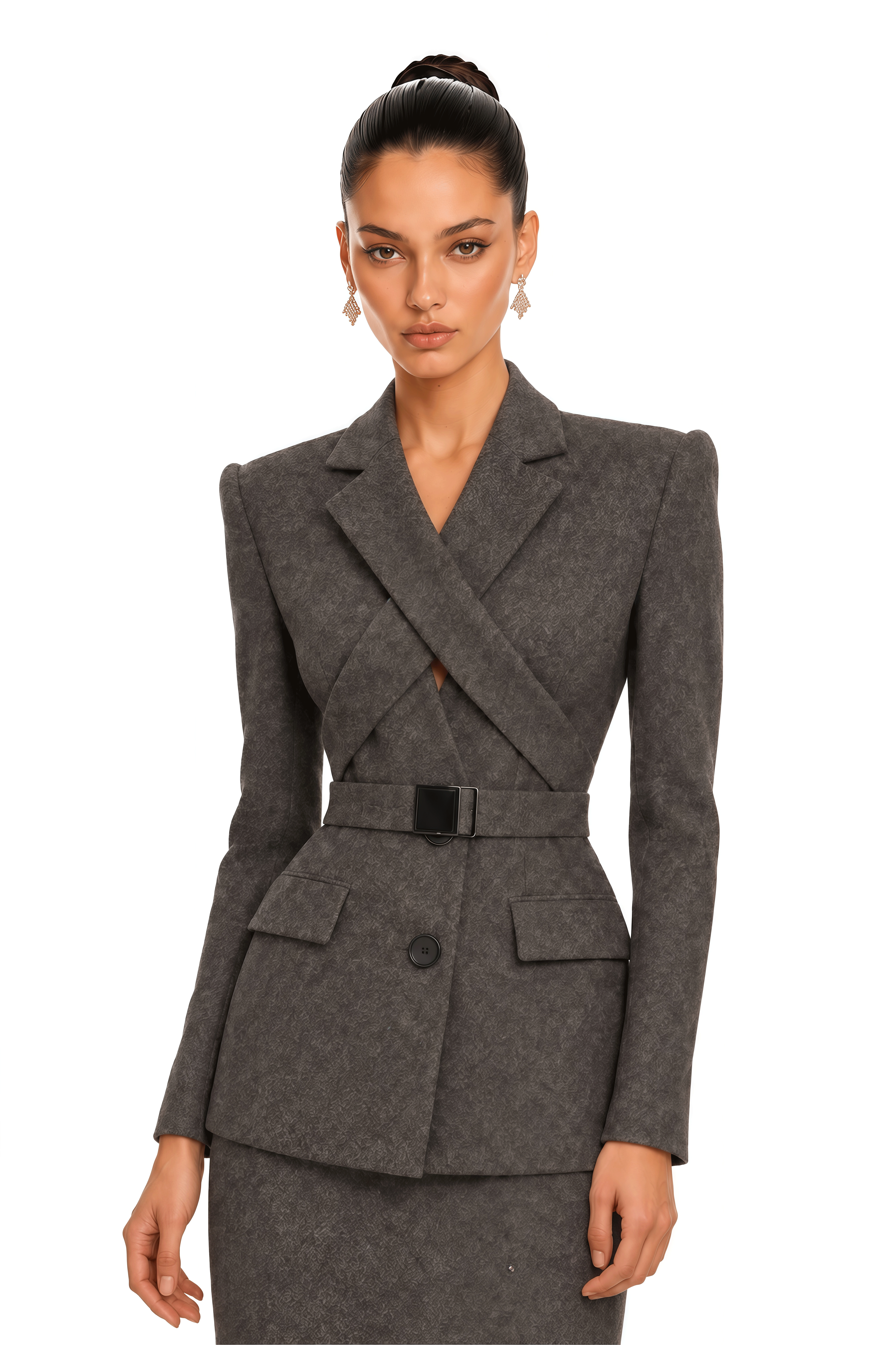 Marcella Brown Structured Blazer & Midi Skirt Set