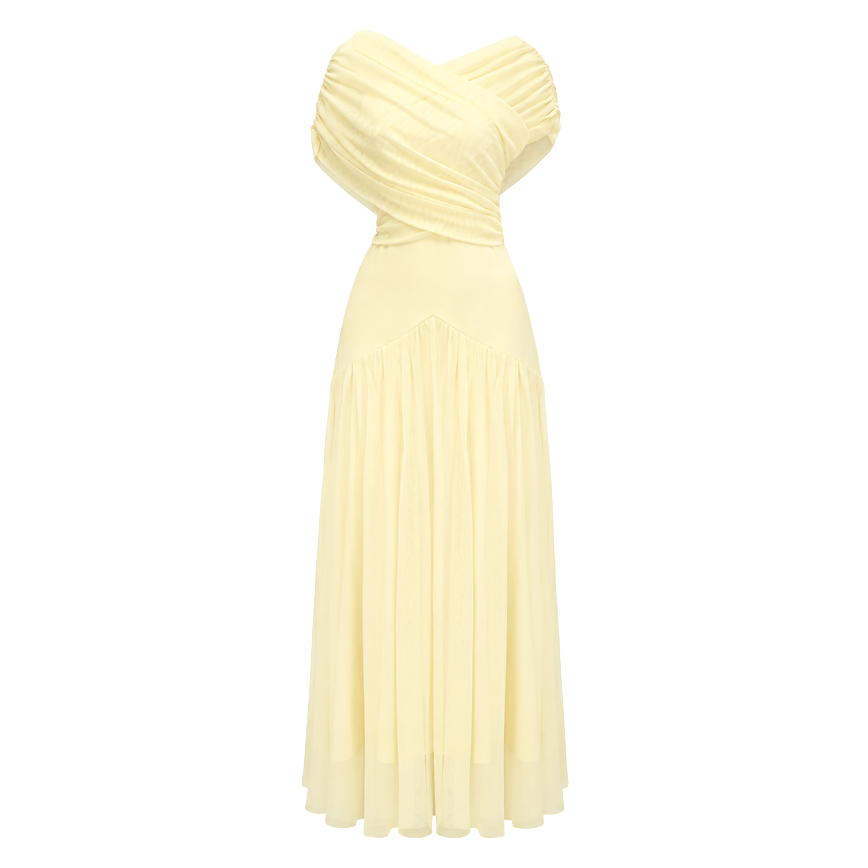 Margaret Yellow Short Sleeve Ruched Maxi Dress