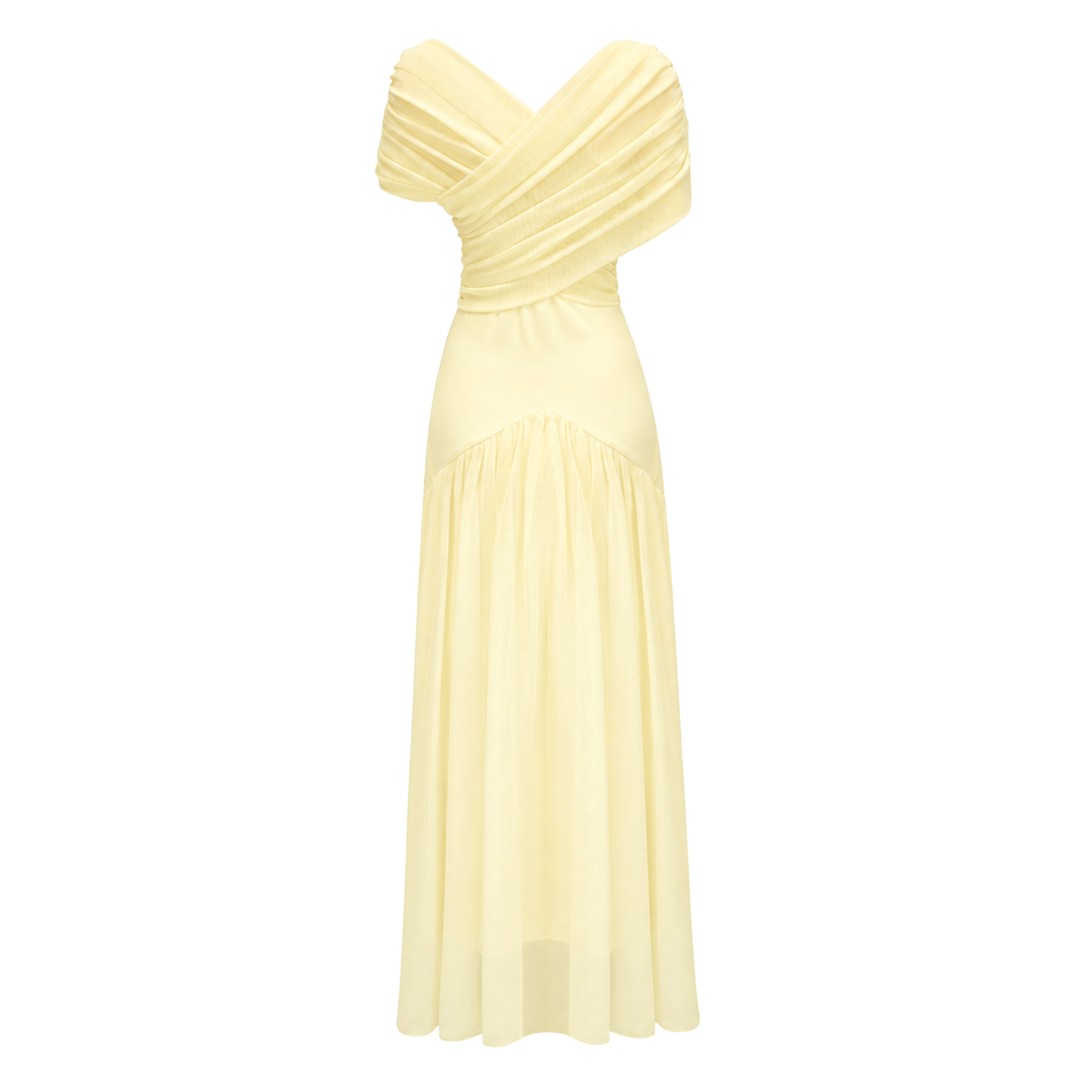 Margaret Yellow Short Sleeve Ruched Maxi Dress