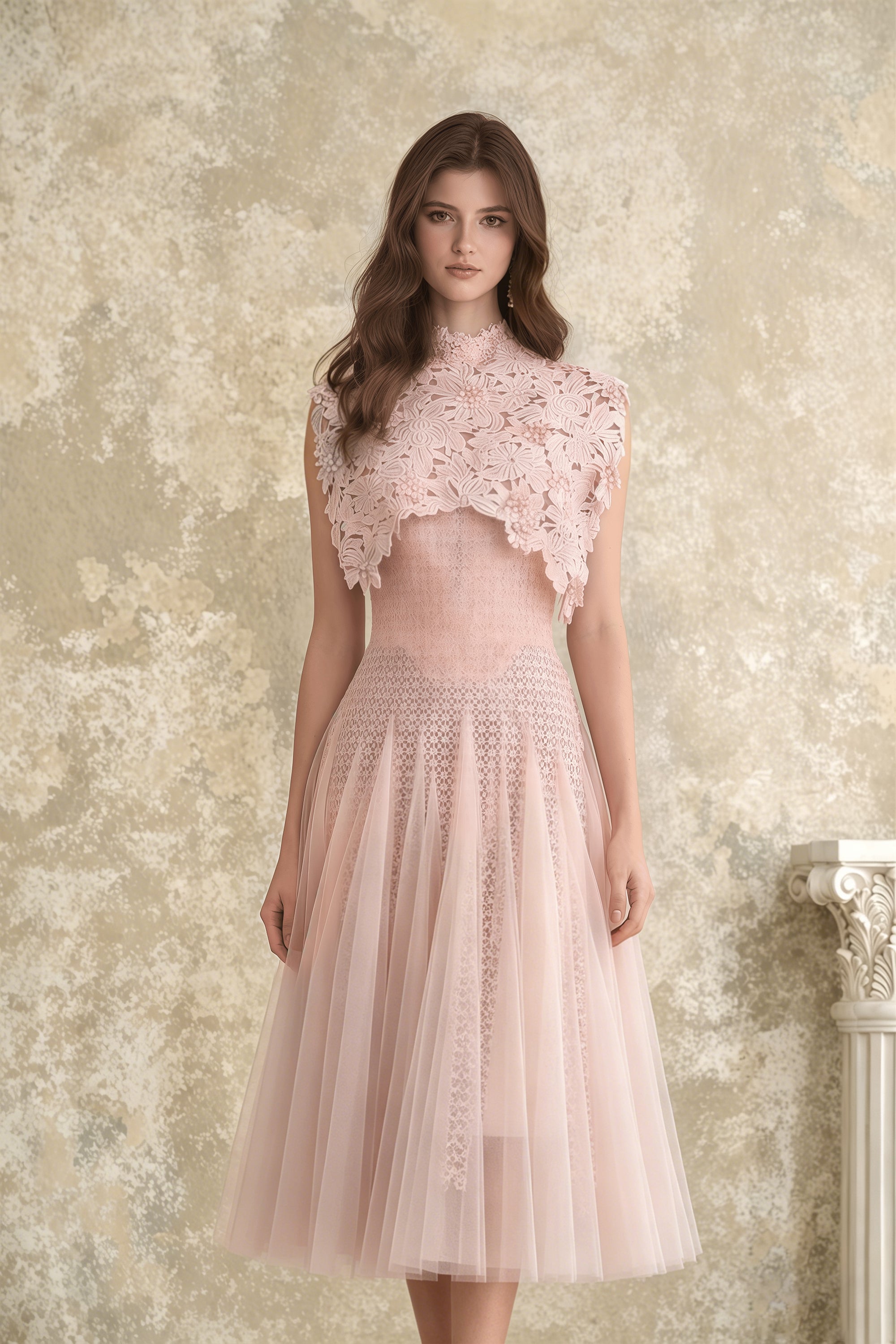 Pink Floral Crochet Midi Dress