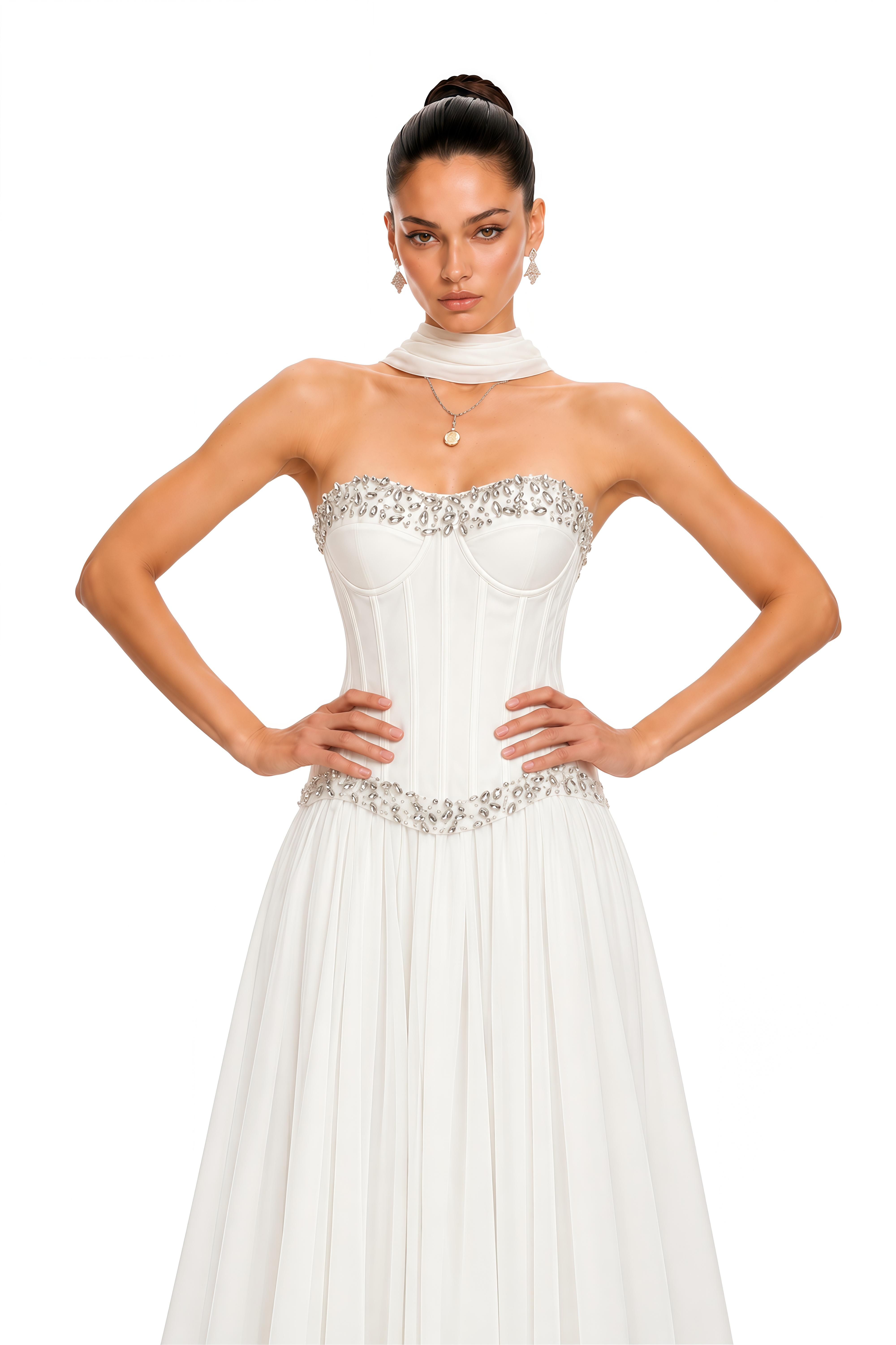 Margot White Embellished Off-Shoulder Top & Pleated Maxi Skirt Set