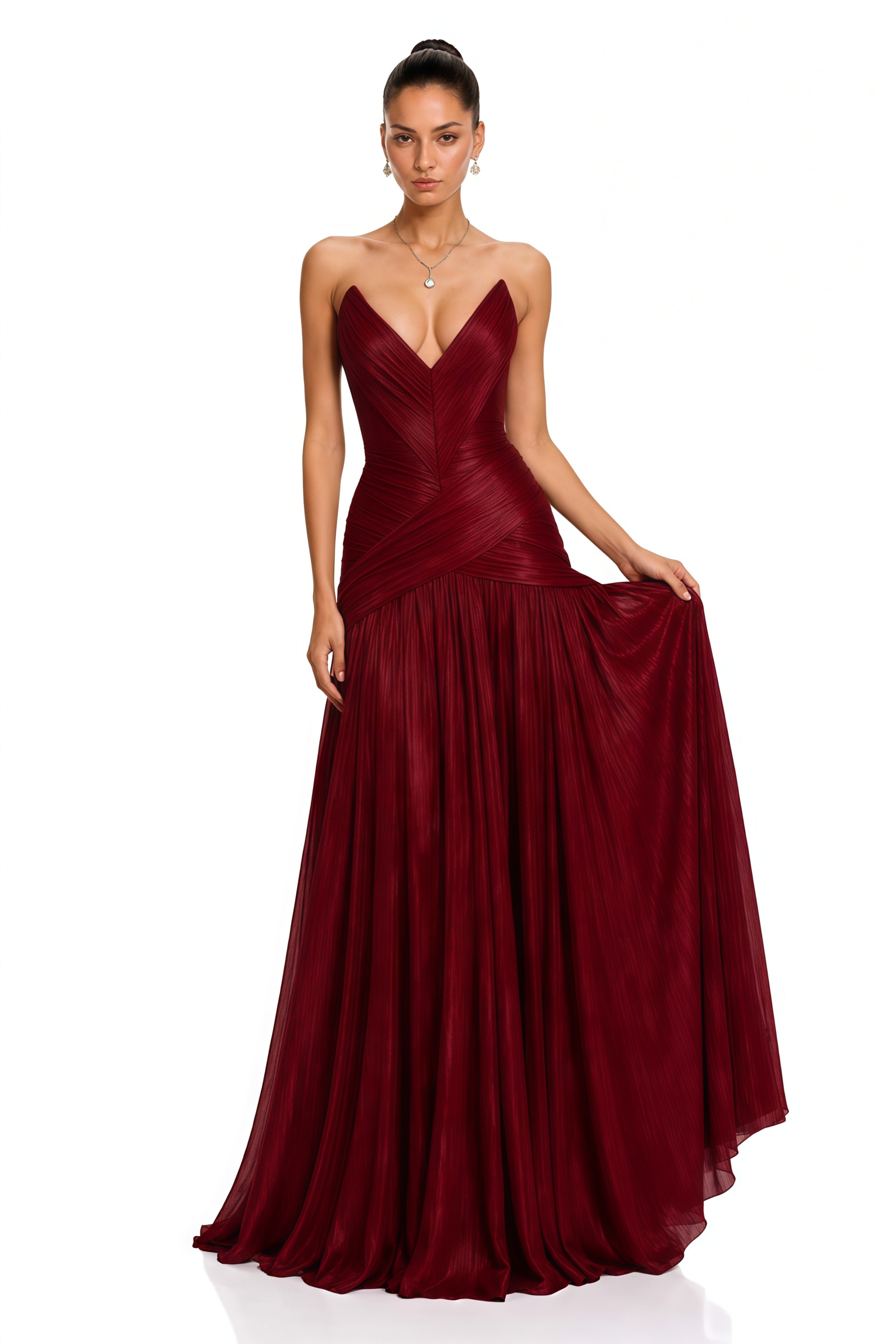 Marianna Burgundy Off-Shoulder Drop-Waist Maxi Dress