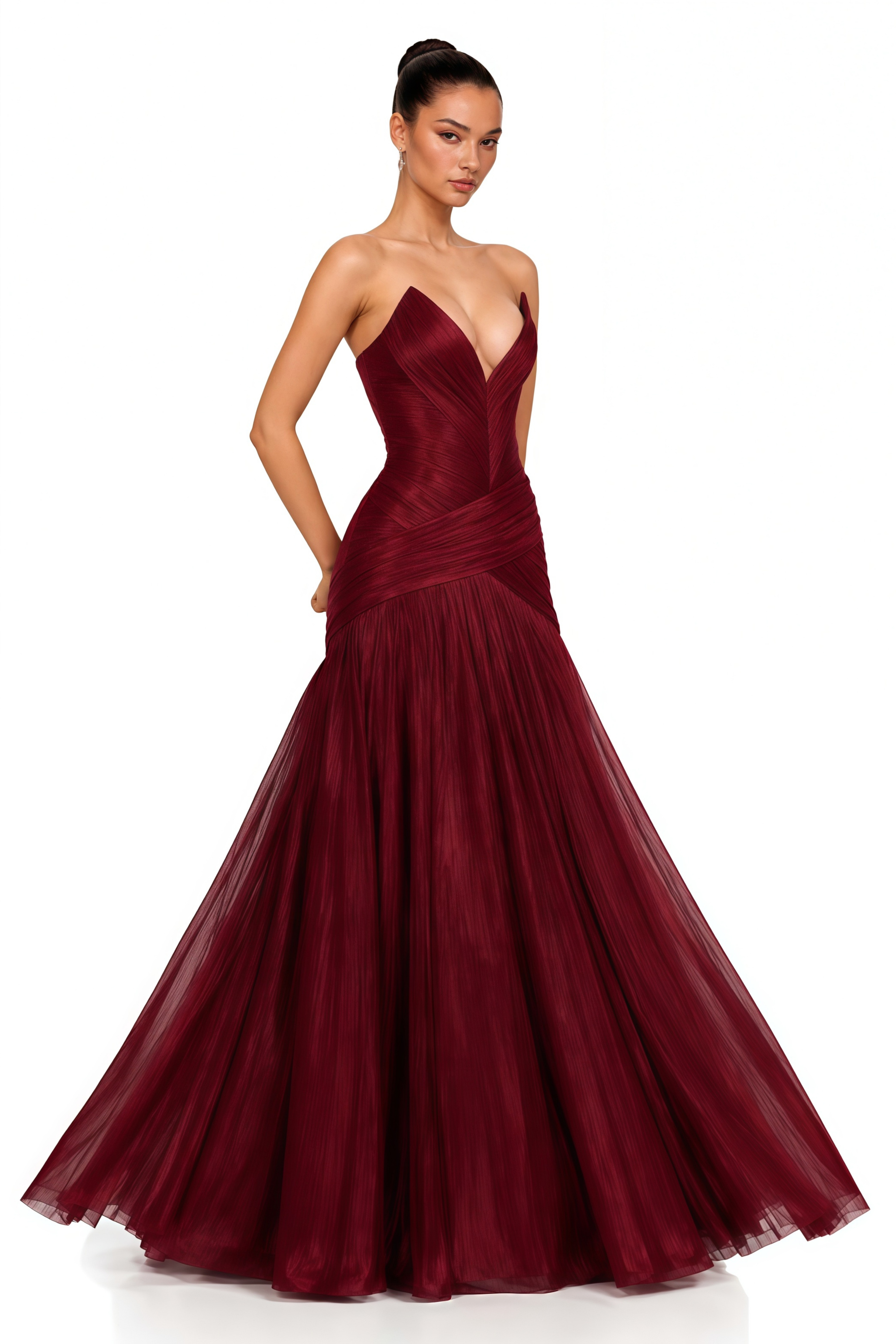 Marianna Burgundy Off-Shoulder Drop-Waist Maxi Dress