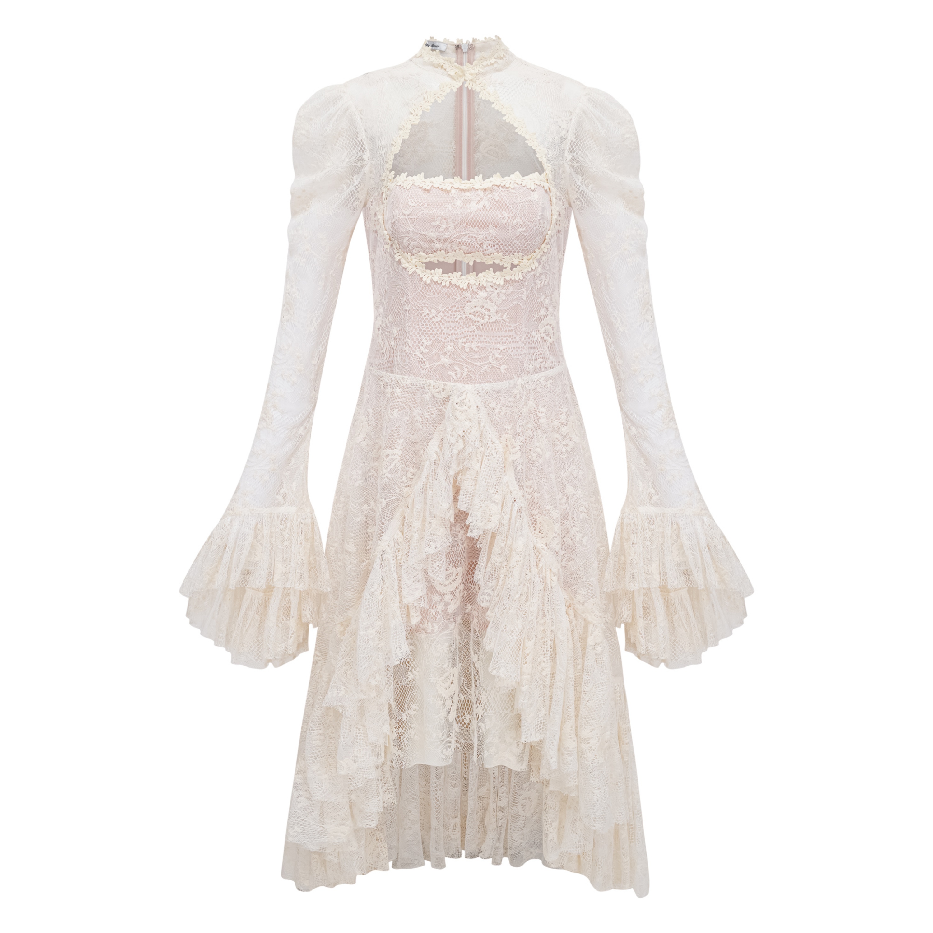 Mariella Ivory Asymmetrical Floral Lace Midi Dress