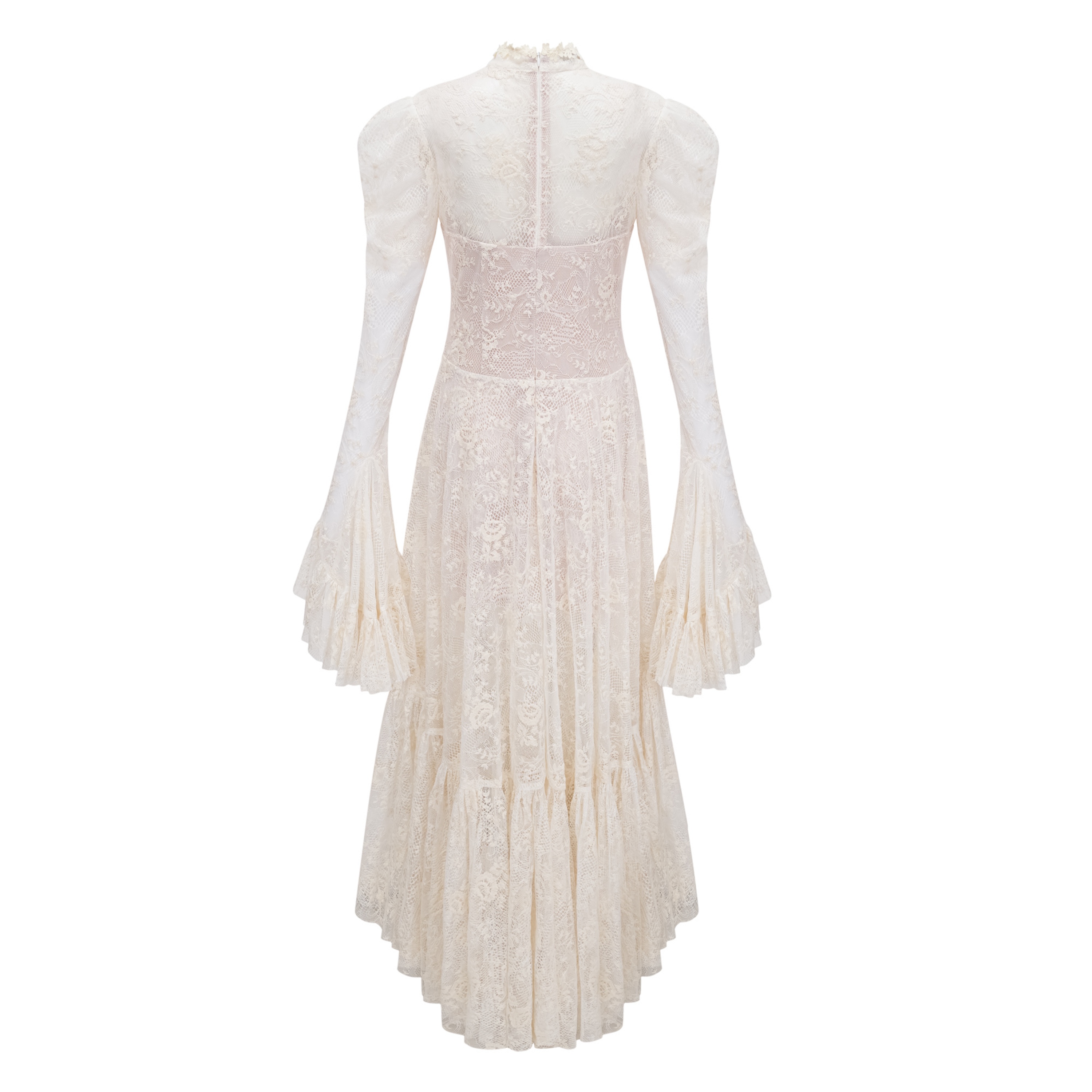 Mariella Ivory Asymmetrical Floral Lace Midi Dress