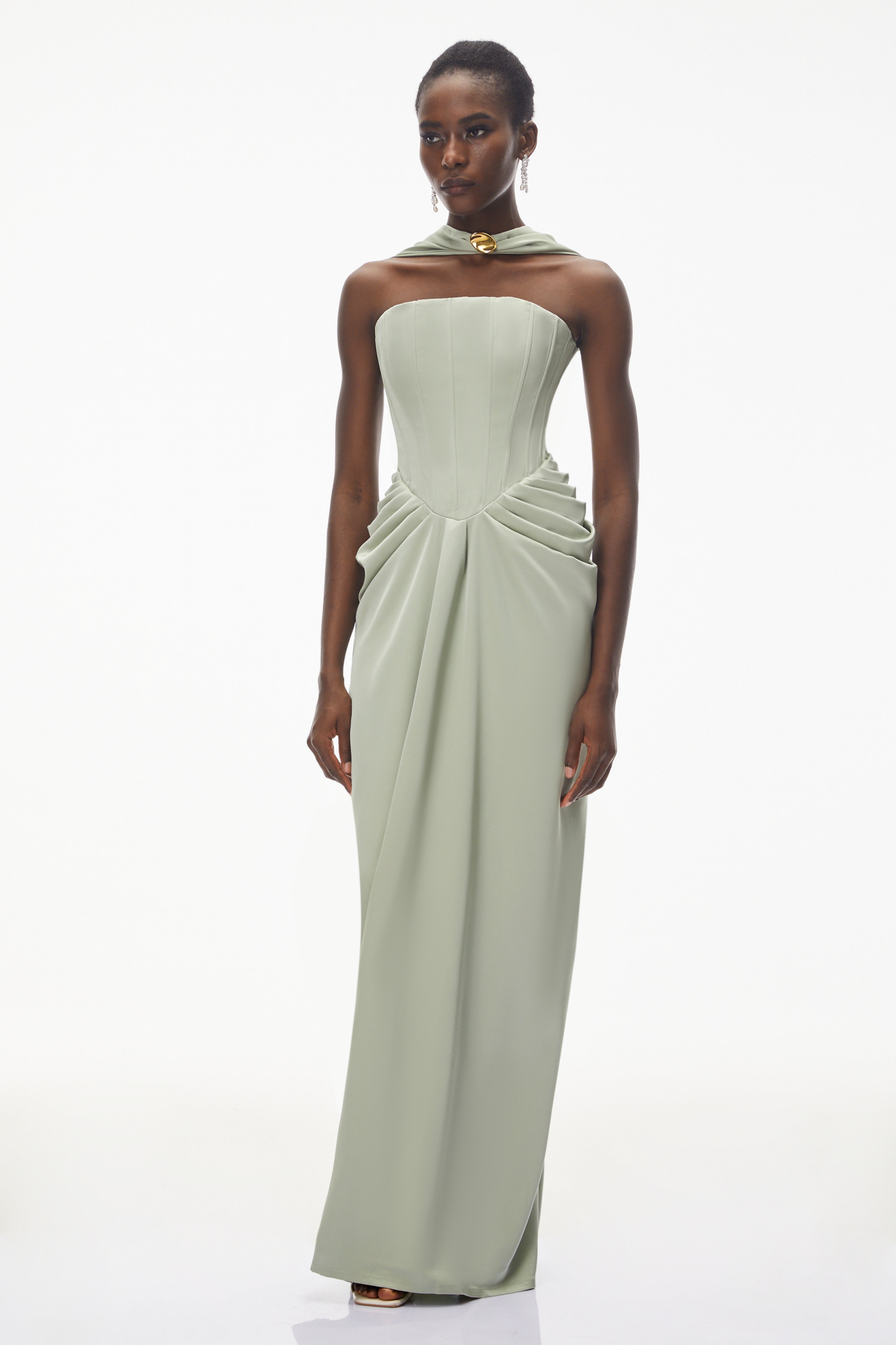 Green Halterneck Corset Maxi Gown