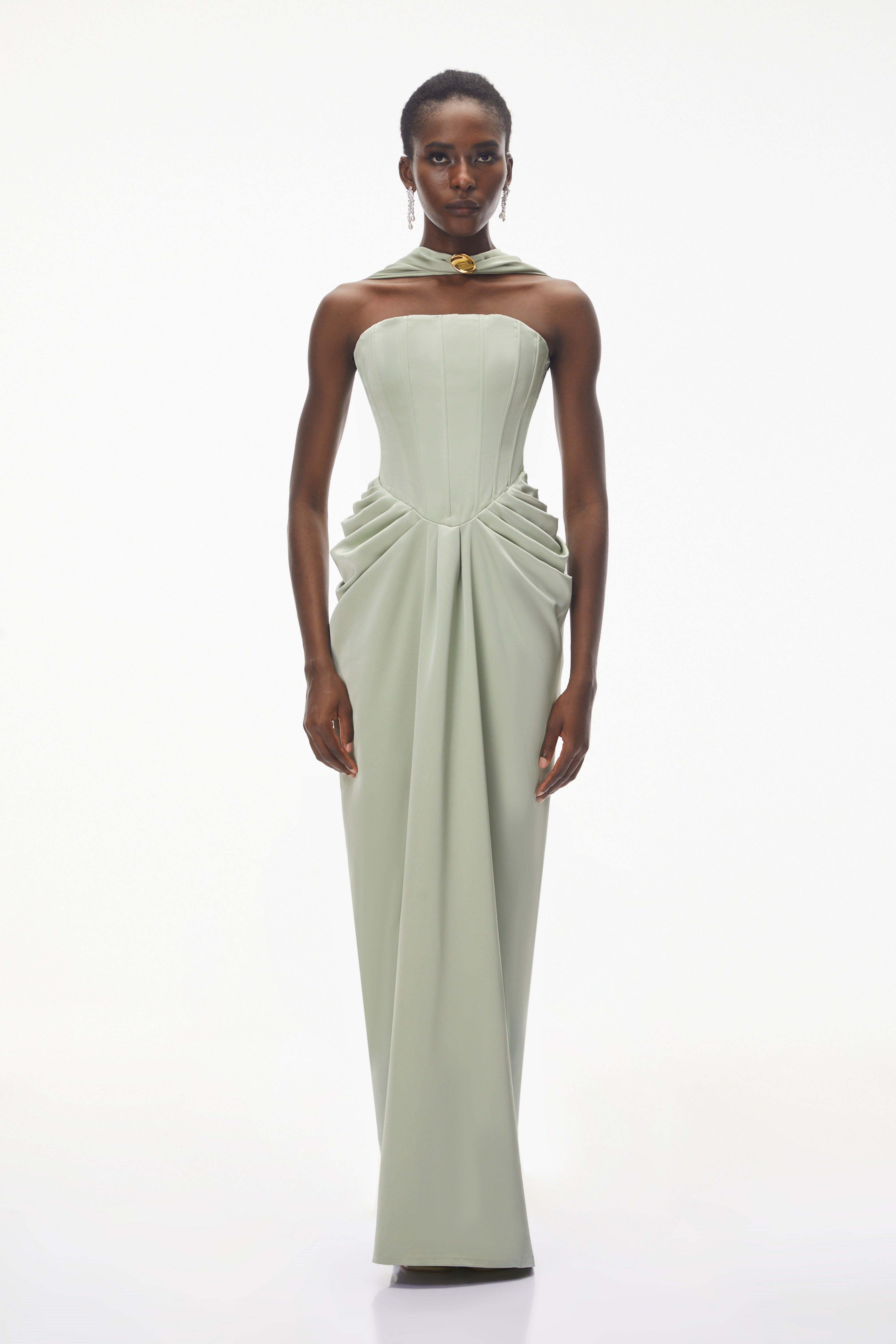 Green Halterneck Corset Maxi Gown