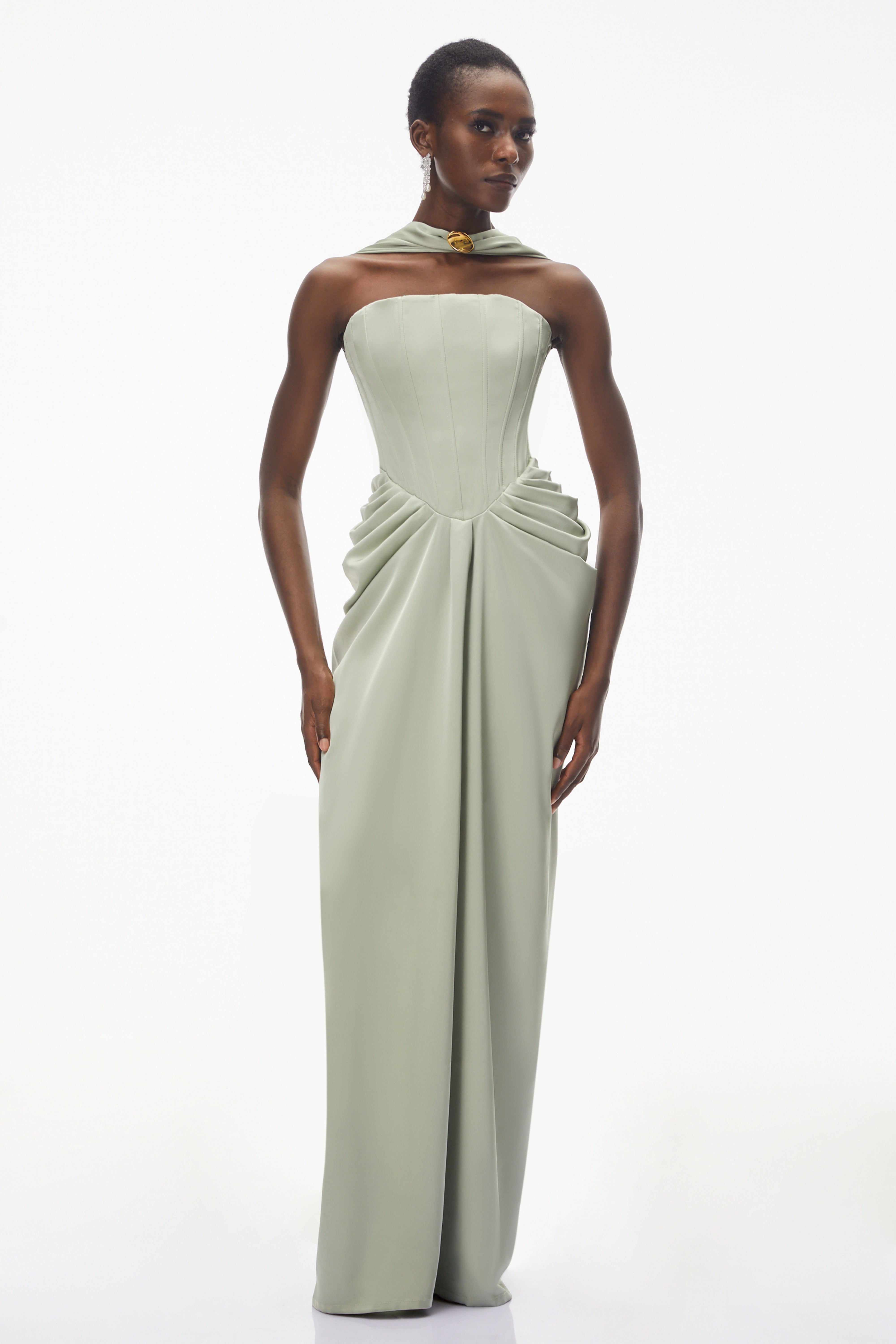 Green Halterneck Corset Maxi Gown