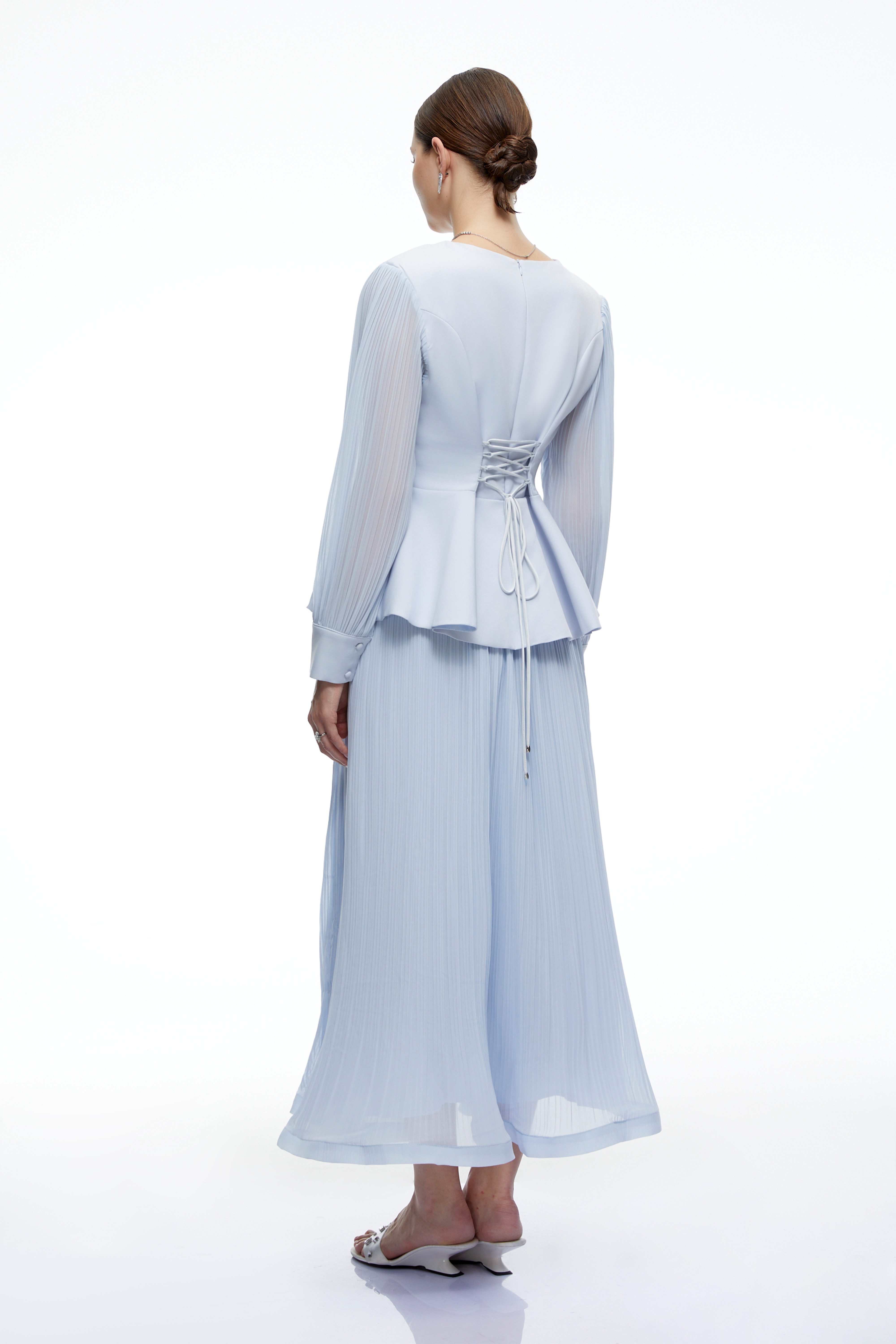 Marielle Blue Embroidered Peplum Top & Skirt Set