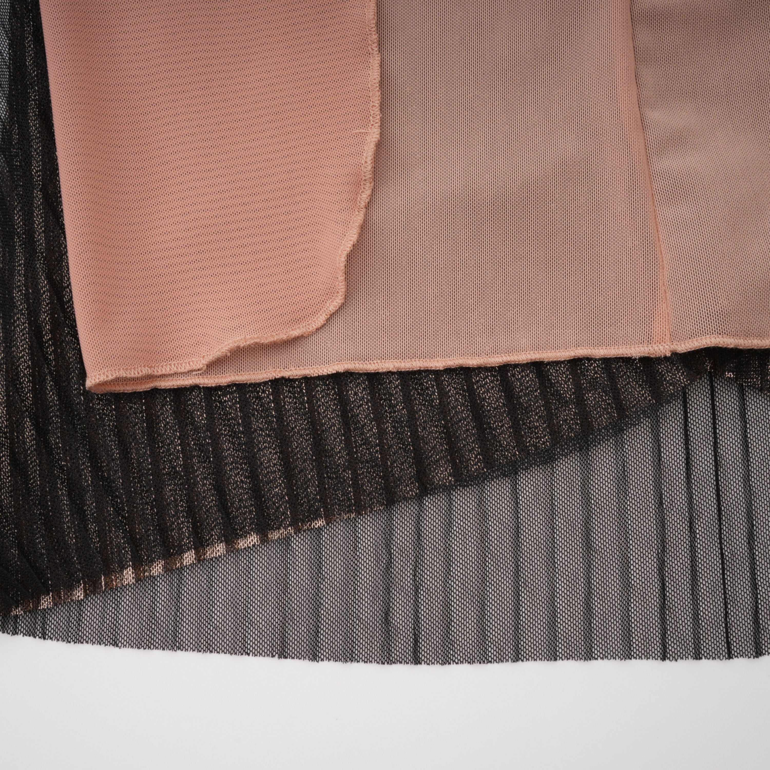 Bronze metallic plissé maxi dress with a plunging V-neckline and off-the-shoulder straps