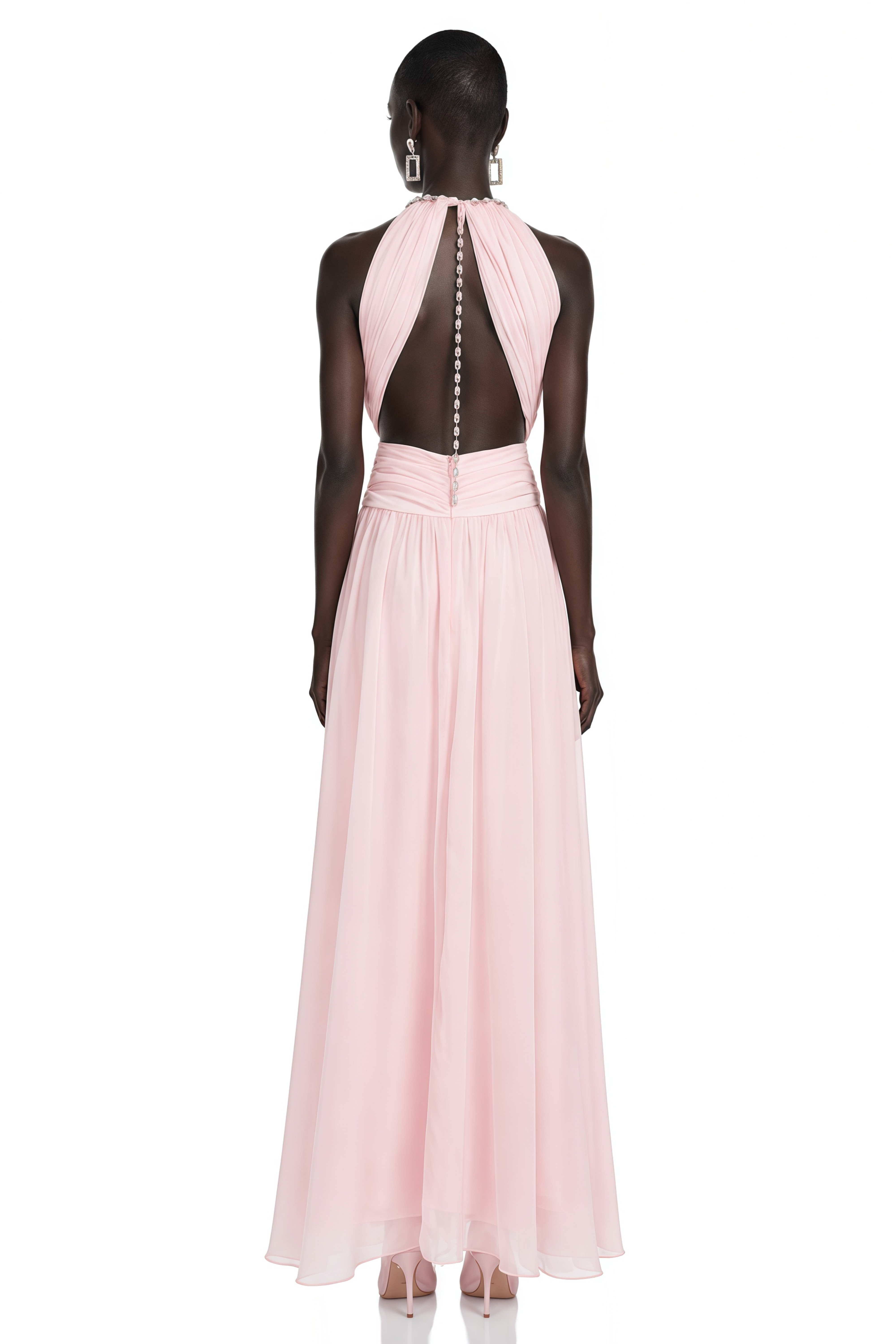 Maristelle Pink Ruched Halterneck Maxi Dress