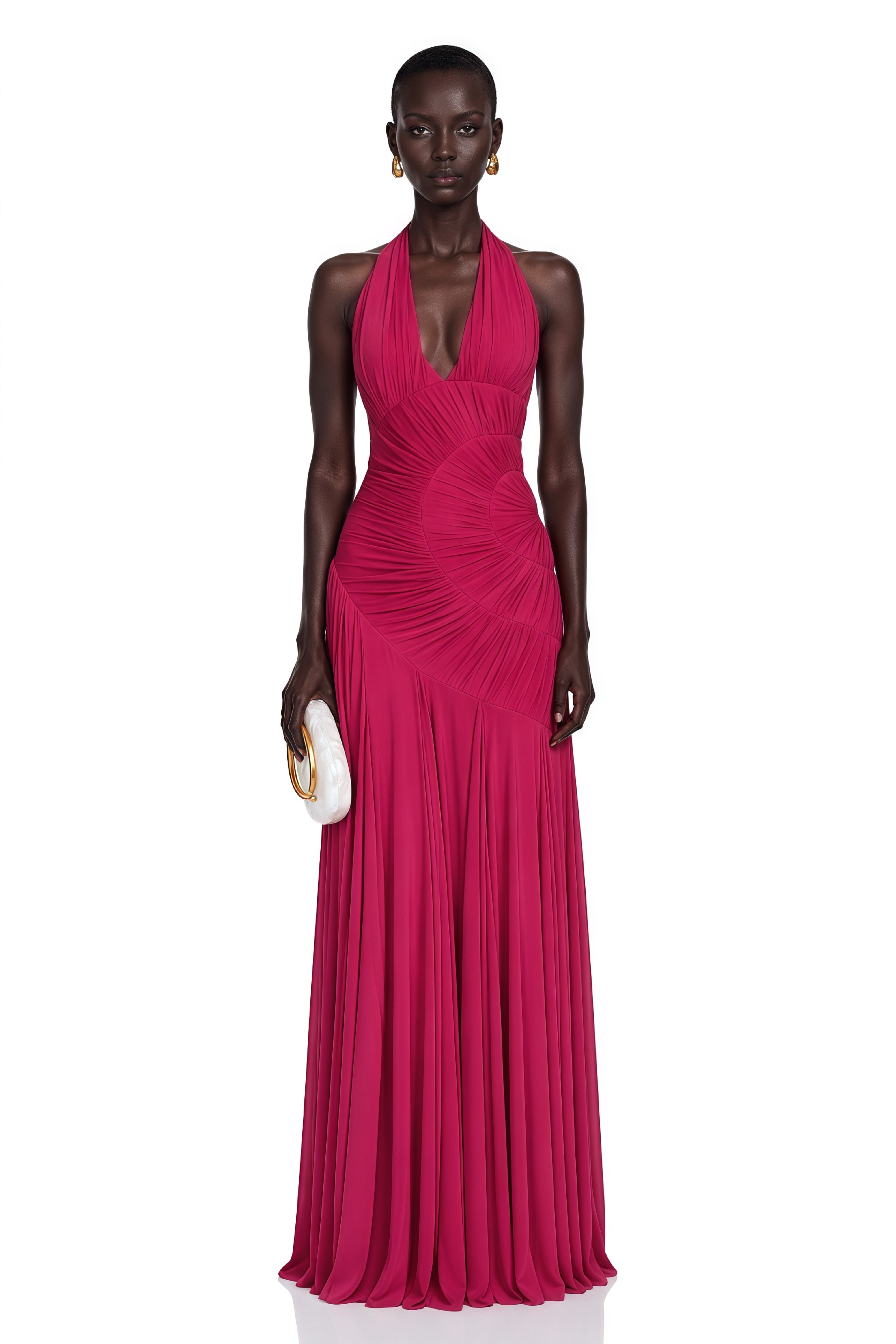 Marleigh Fuchsia Halterneck Asymmetrical Pleated Maxi Dress – Miss Rosier