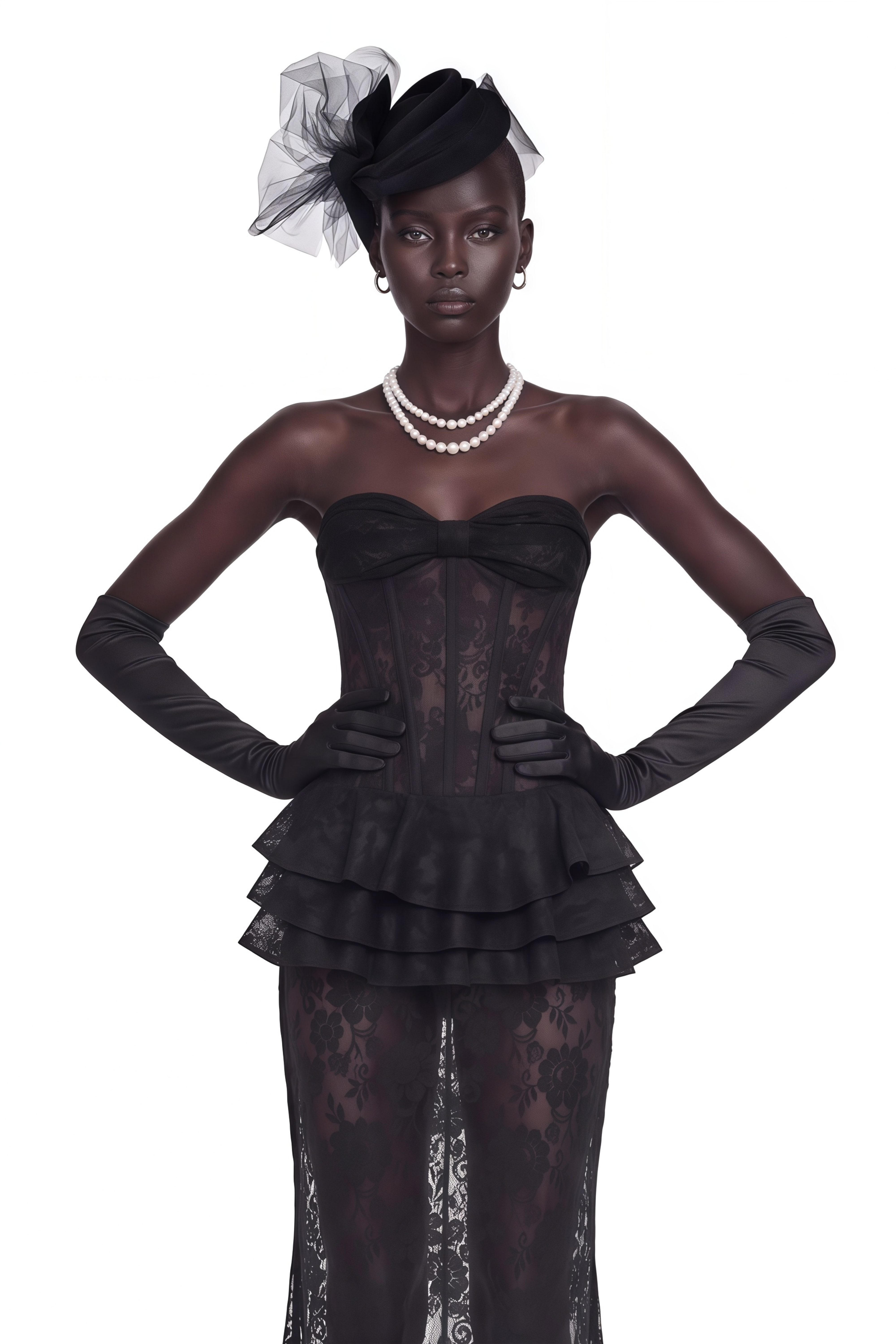 Marlena Black Strapless Corset Lace Maxi Dress