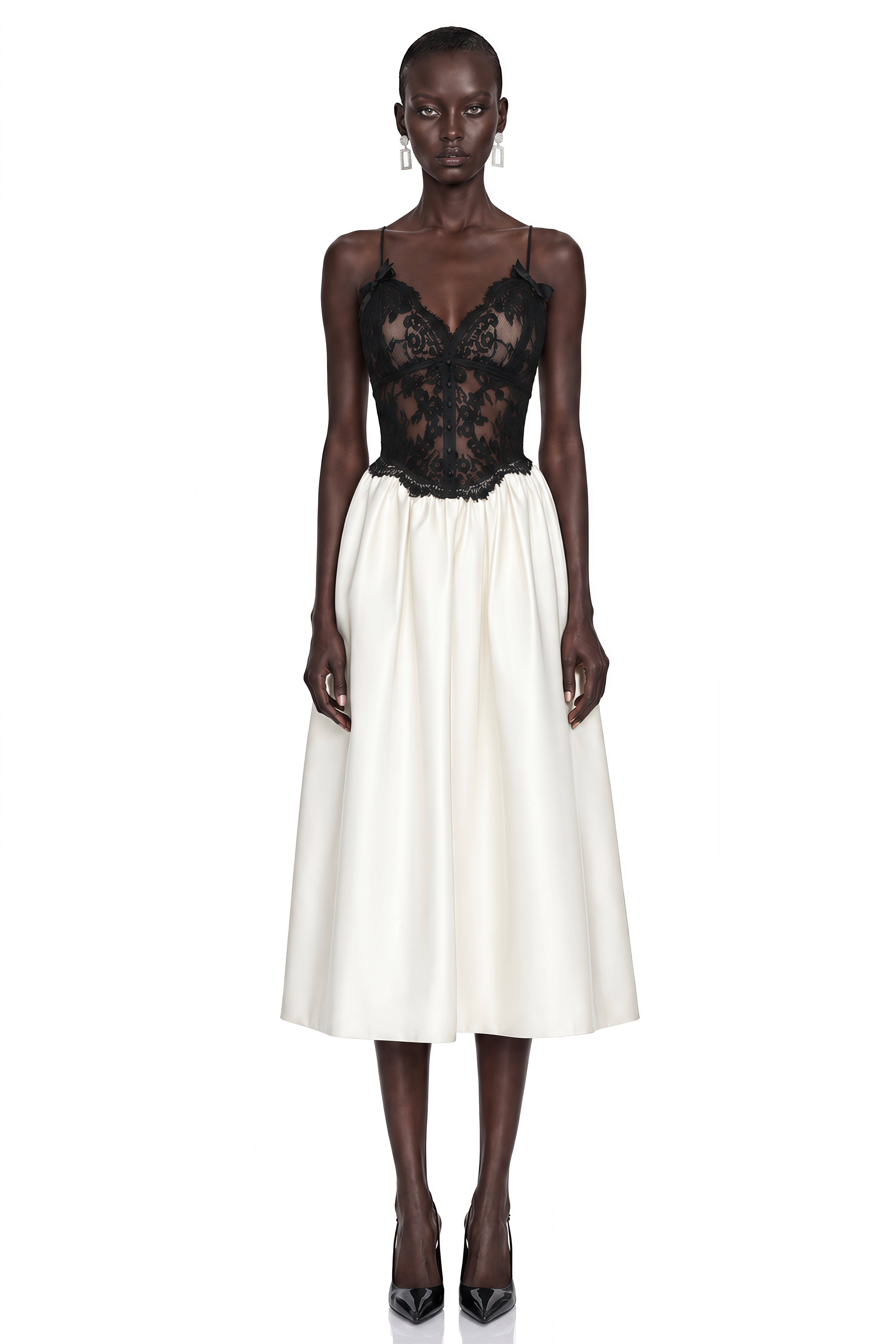 Marlena Color Block Lace Satin Midi Dress