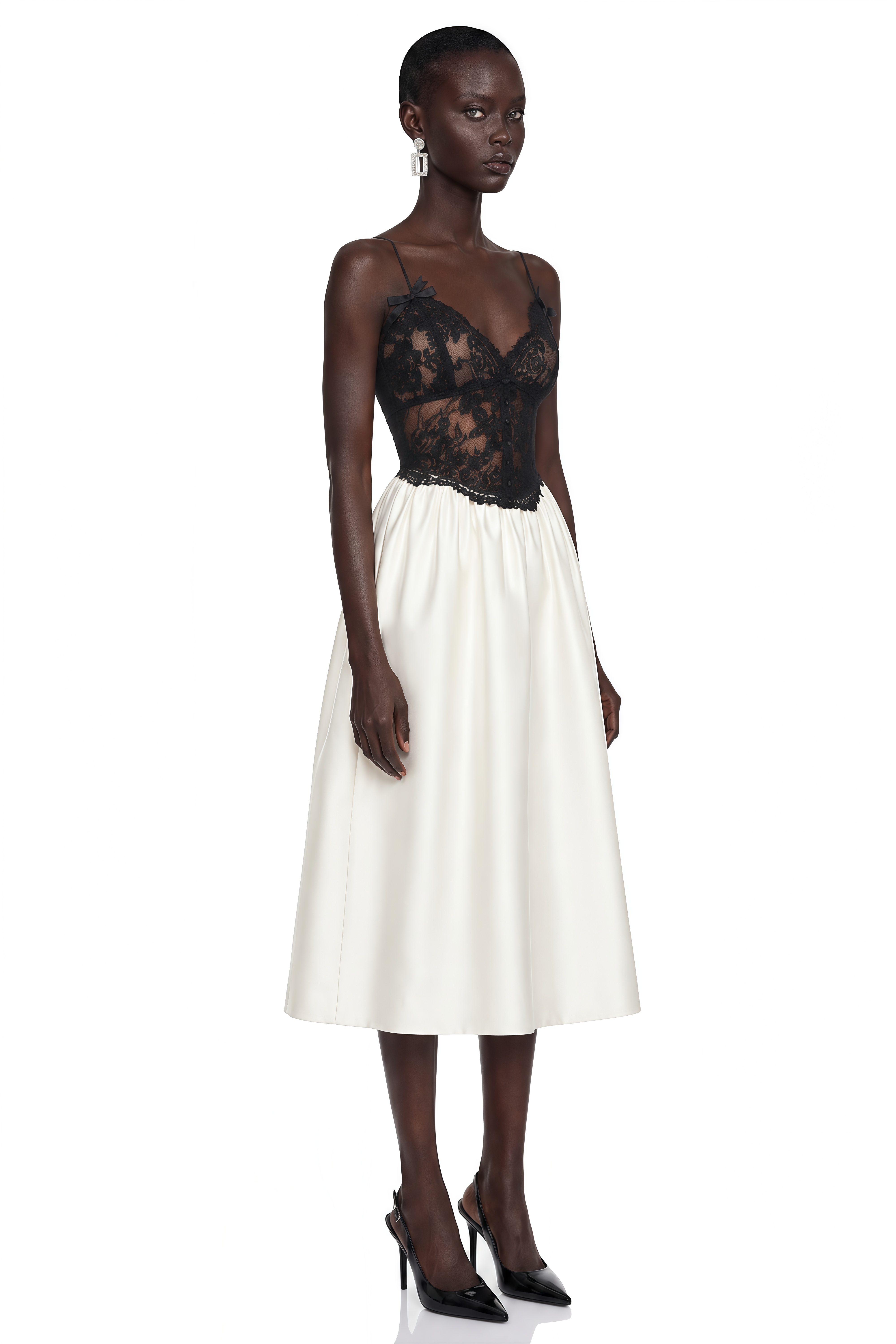 Marlena Color Block Lace Satin Midi Dress
