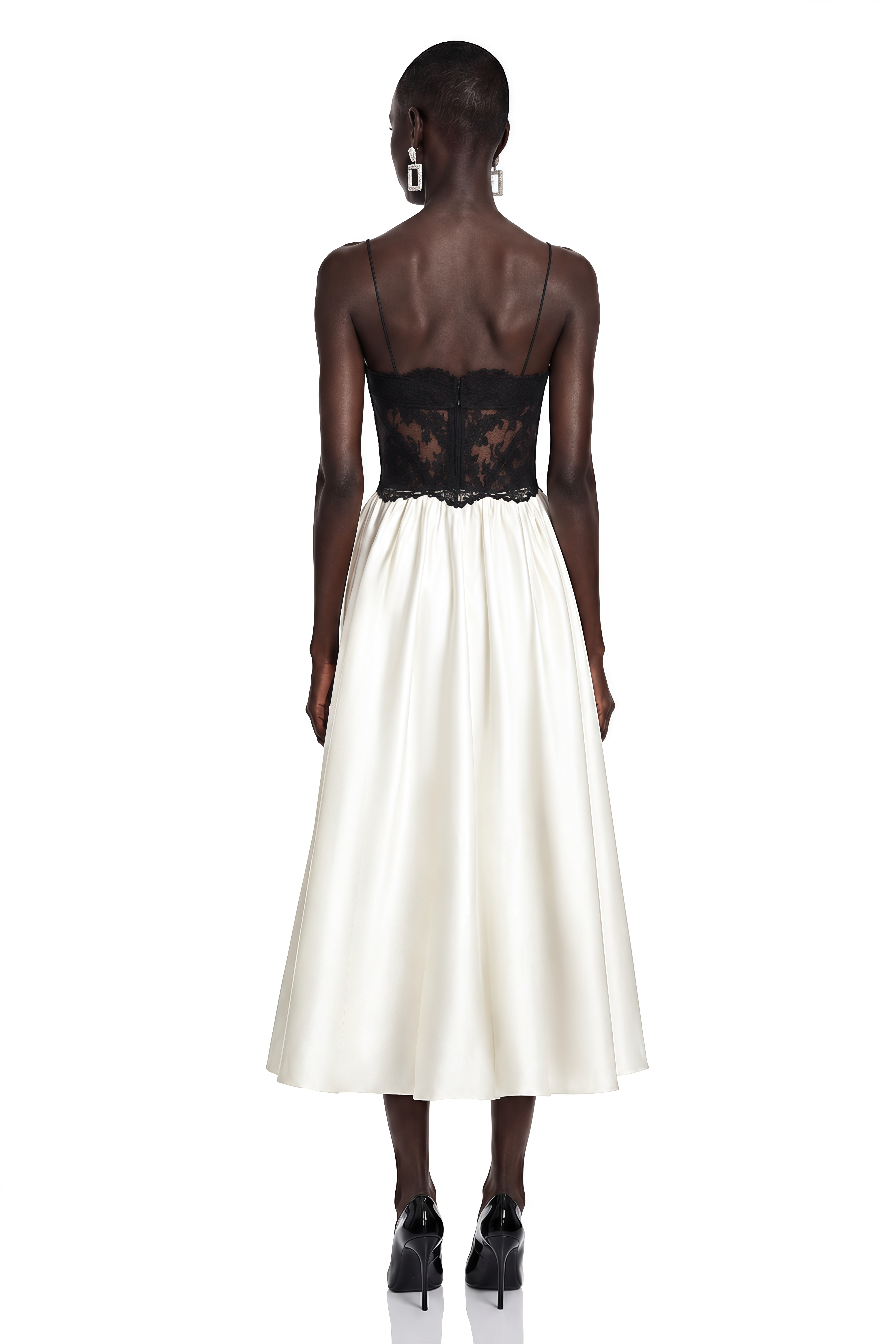 Marlena Color Block Lace Satin Midi Dress