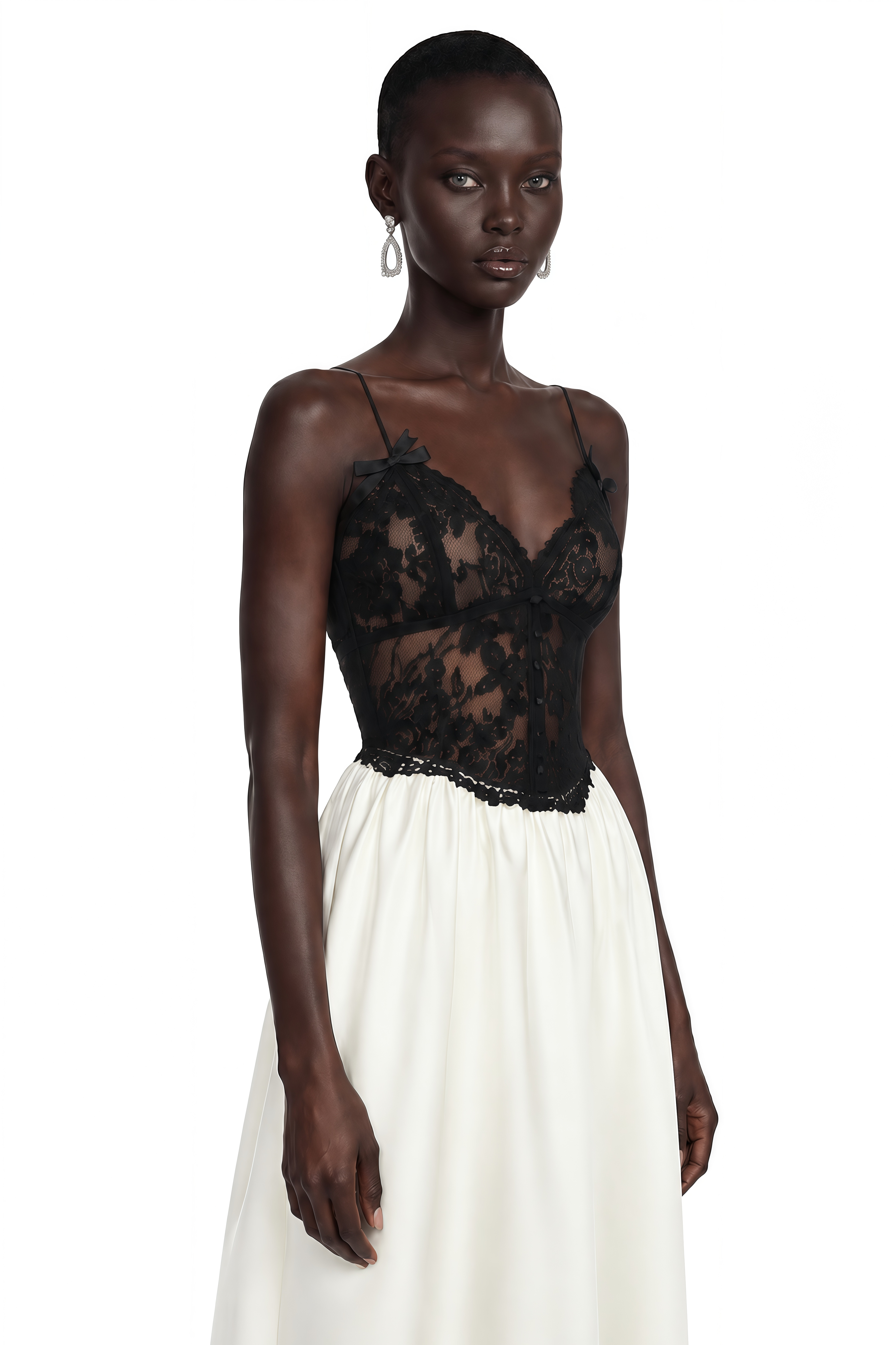 Marlena Color Block Lace Satin Midi Dress