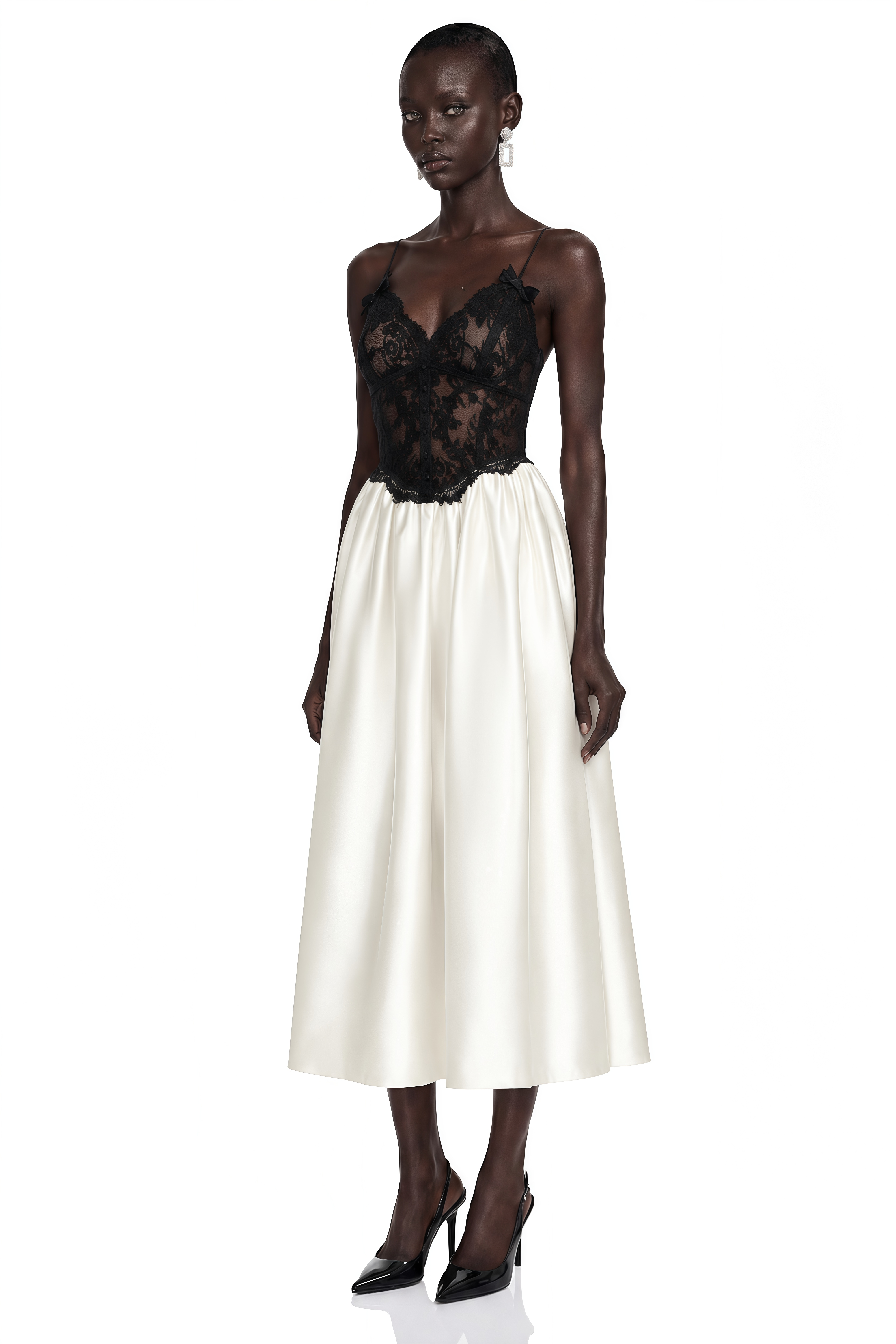 Marlena Color Block Lace Satin Midi Dress