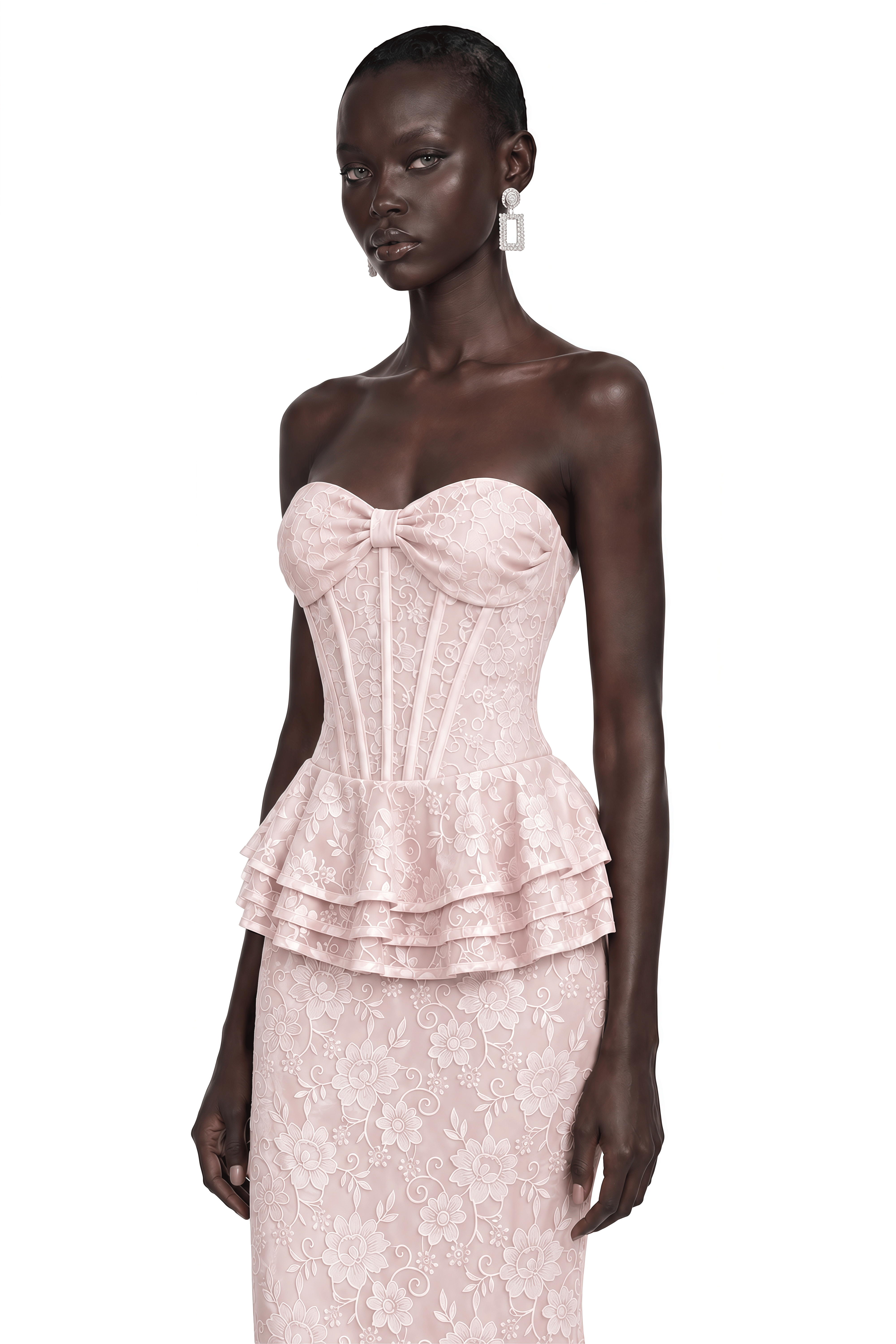 Marlena Pink Strapless Corset Lace Maxi Dress