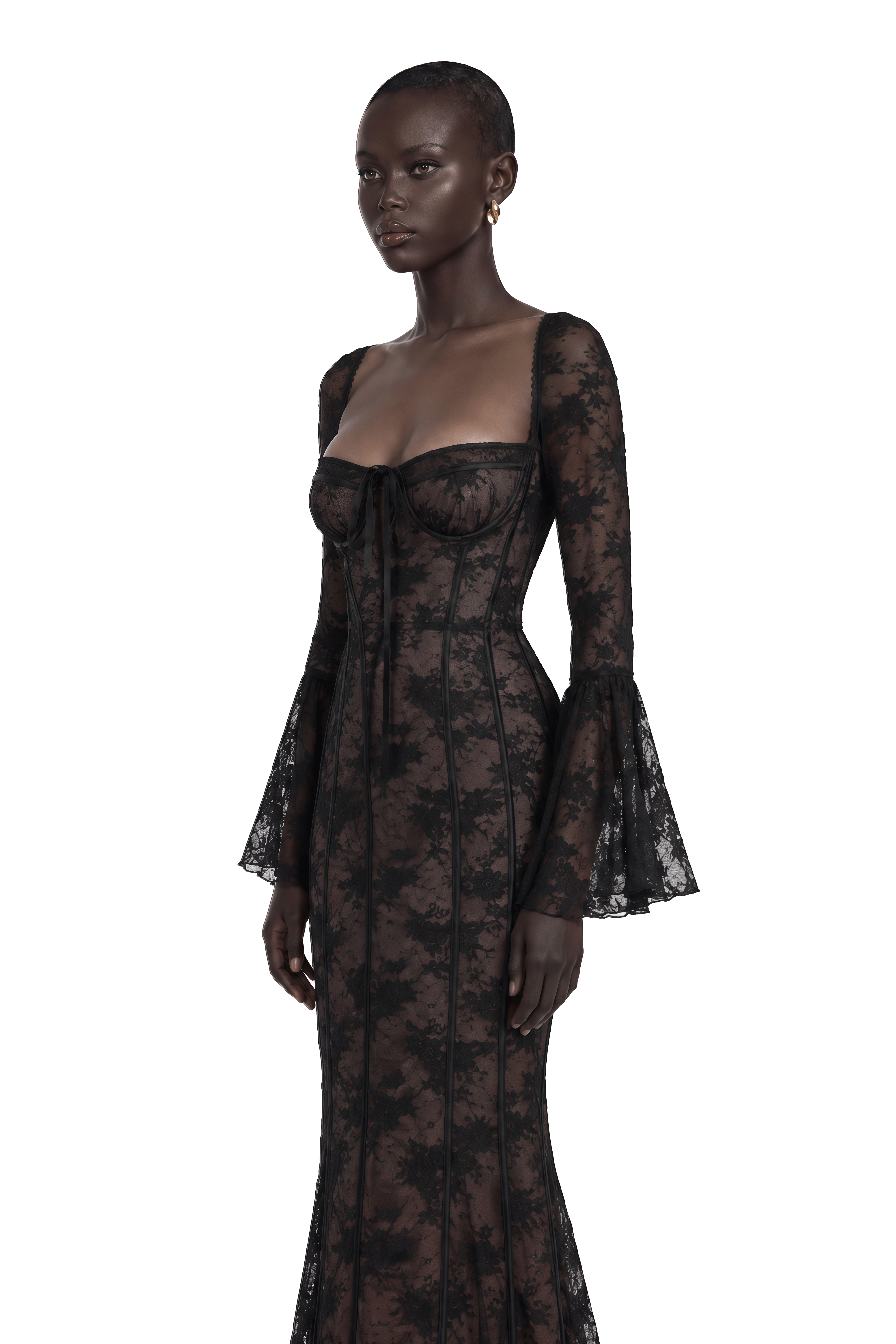 Marlene Black Flared Lace Maxi Dress
