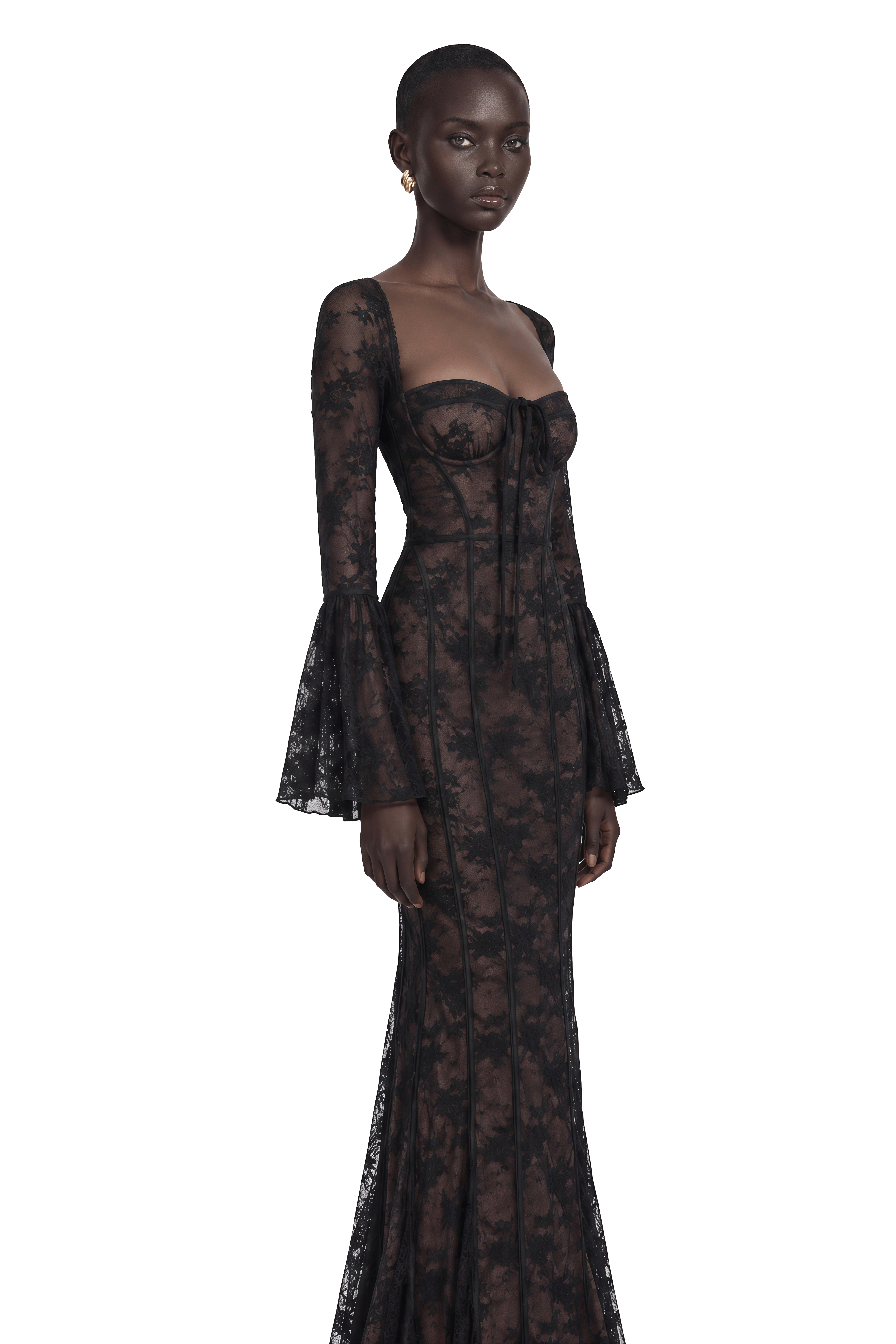 Marlene Black Flared Lace Maxi Dress – Miss Rosier