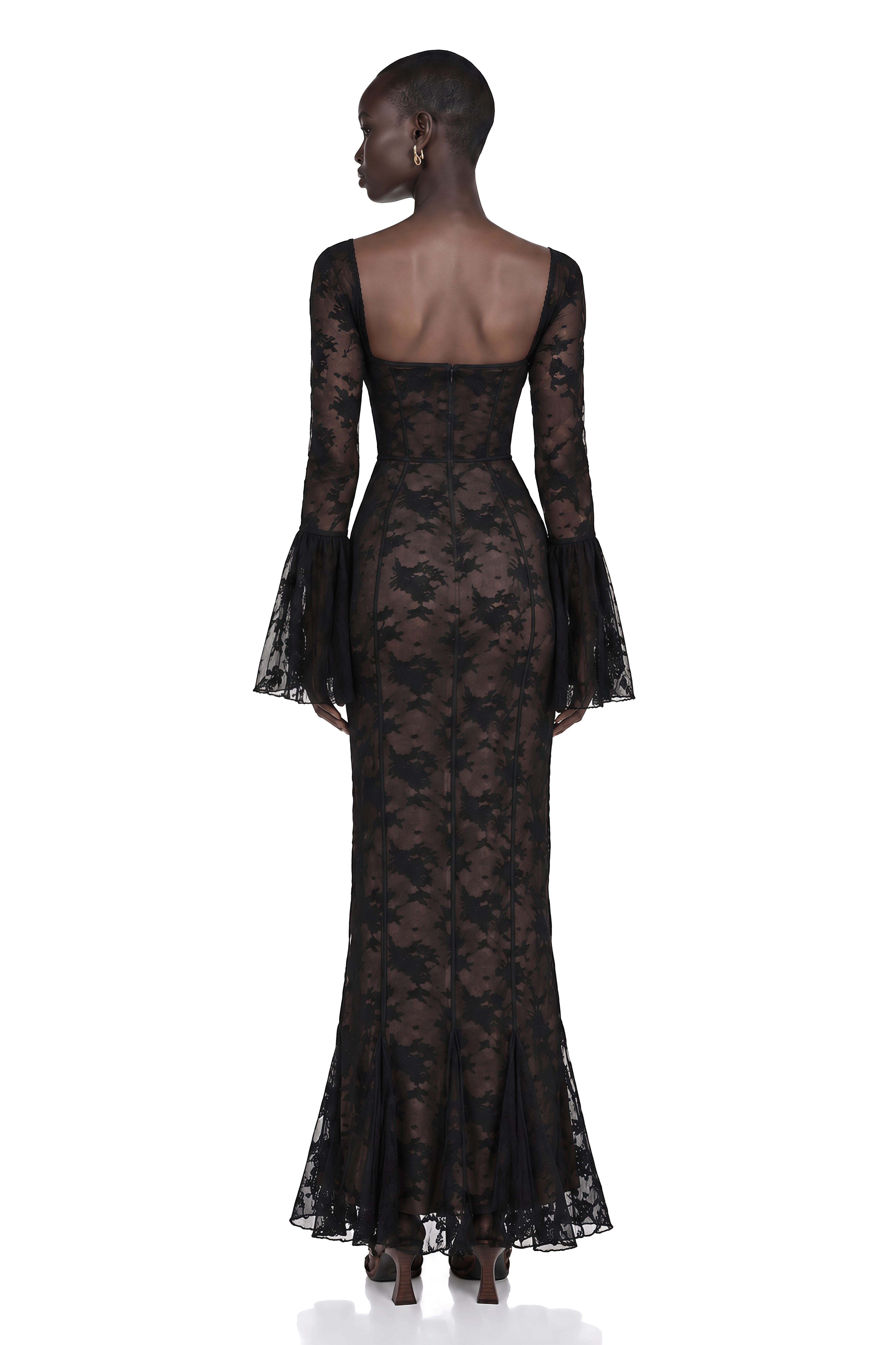 Miss rosier ブラック　ロングドレス Marlene Black Flared Lace Maxi Dress – Miss Rosier - Women's