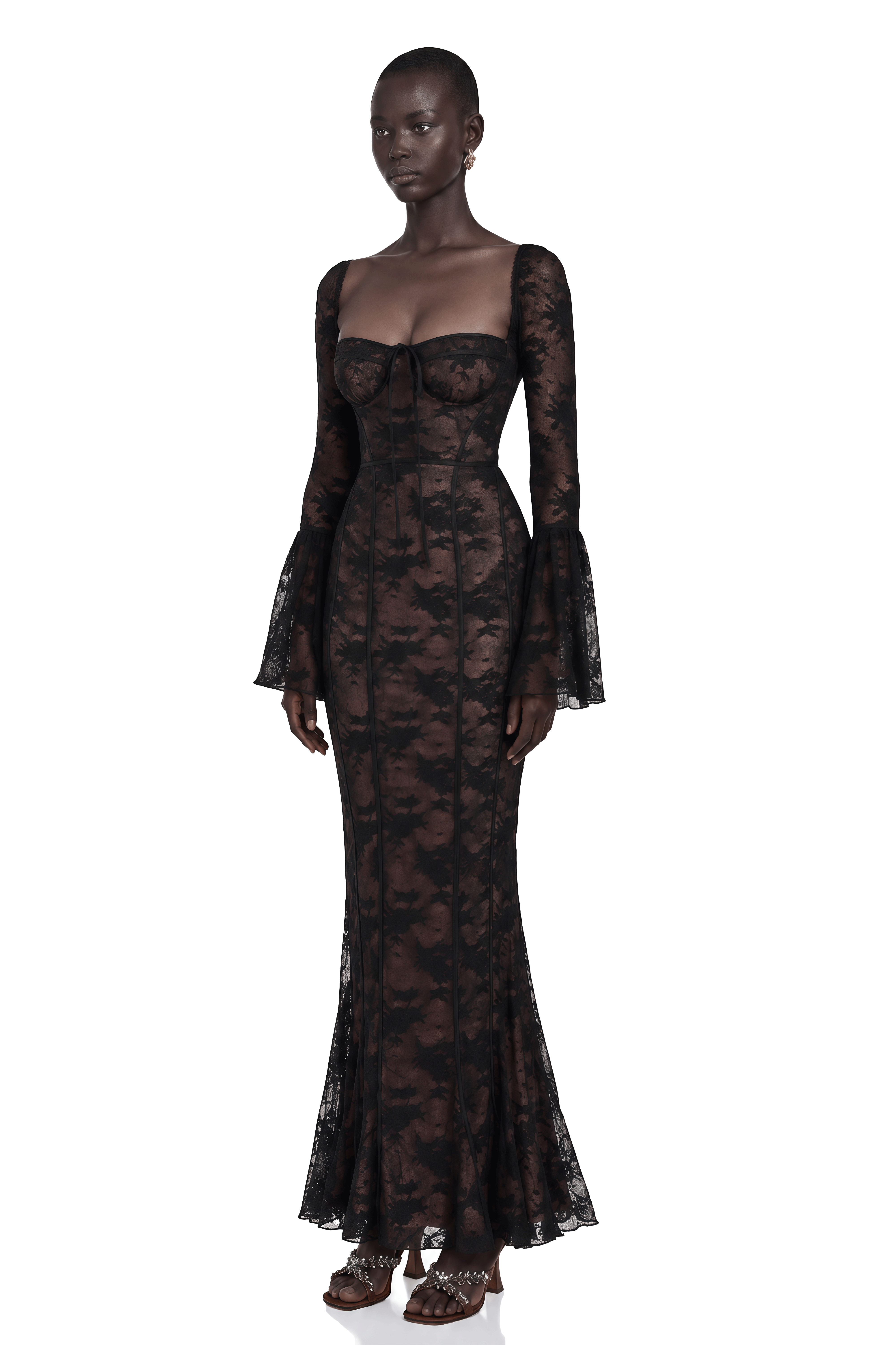 Marlene Black Flared Lace Maxi Dress – Miss Rosier