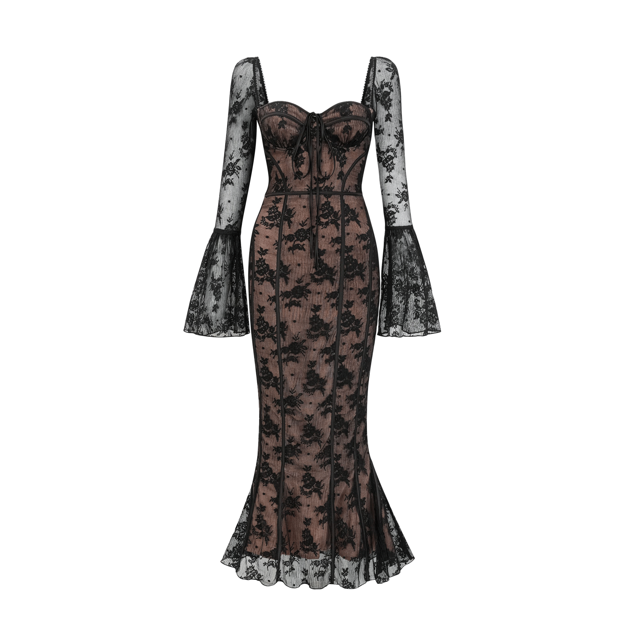 ワンピース maison celon lace flare long dress Marlene Black Flared Lace Maxi Dress – Miss Rosier - Women's