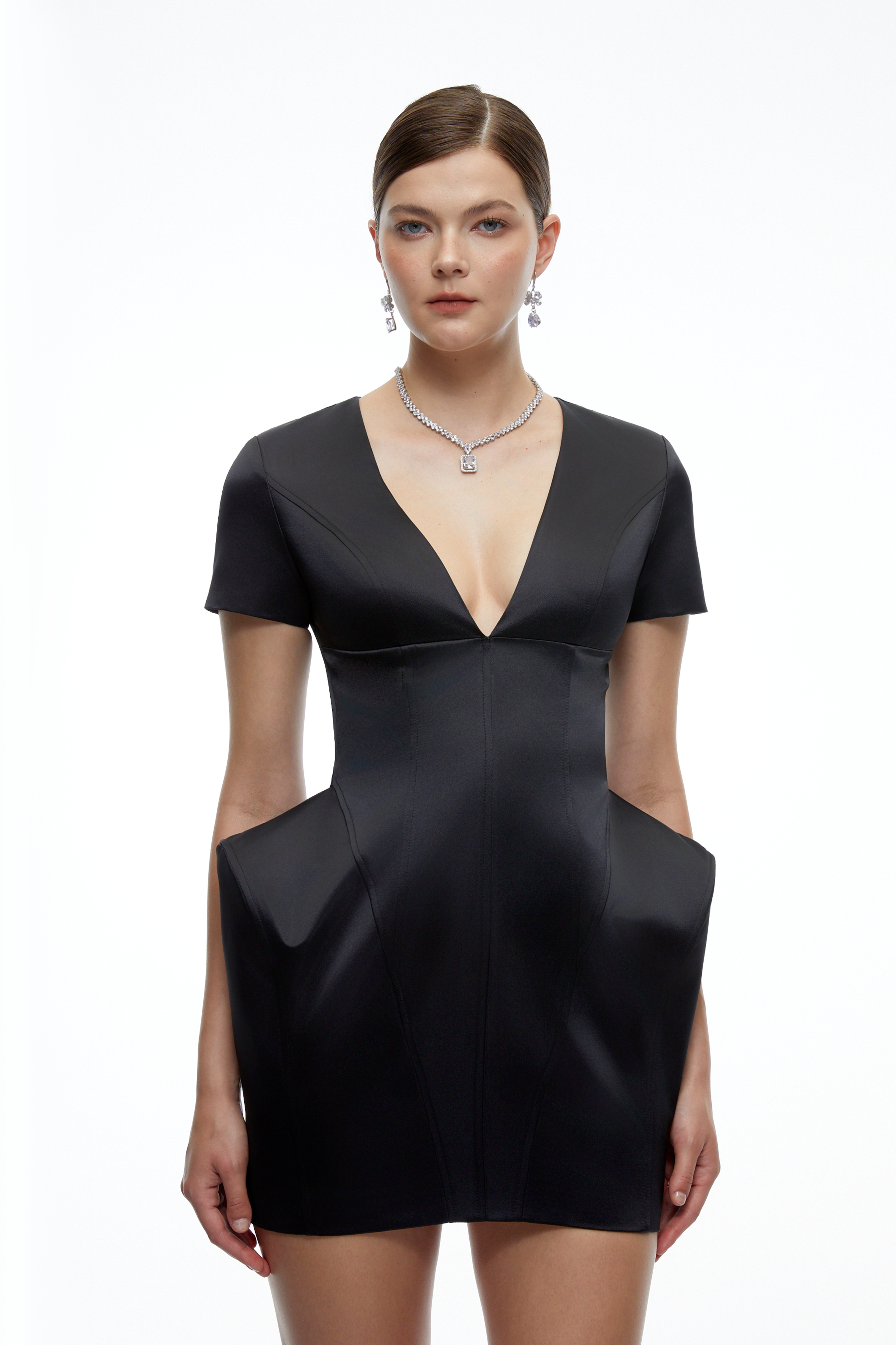 Marlowe Black Plunge Sculpted Mini Dress
