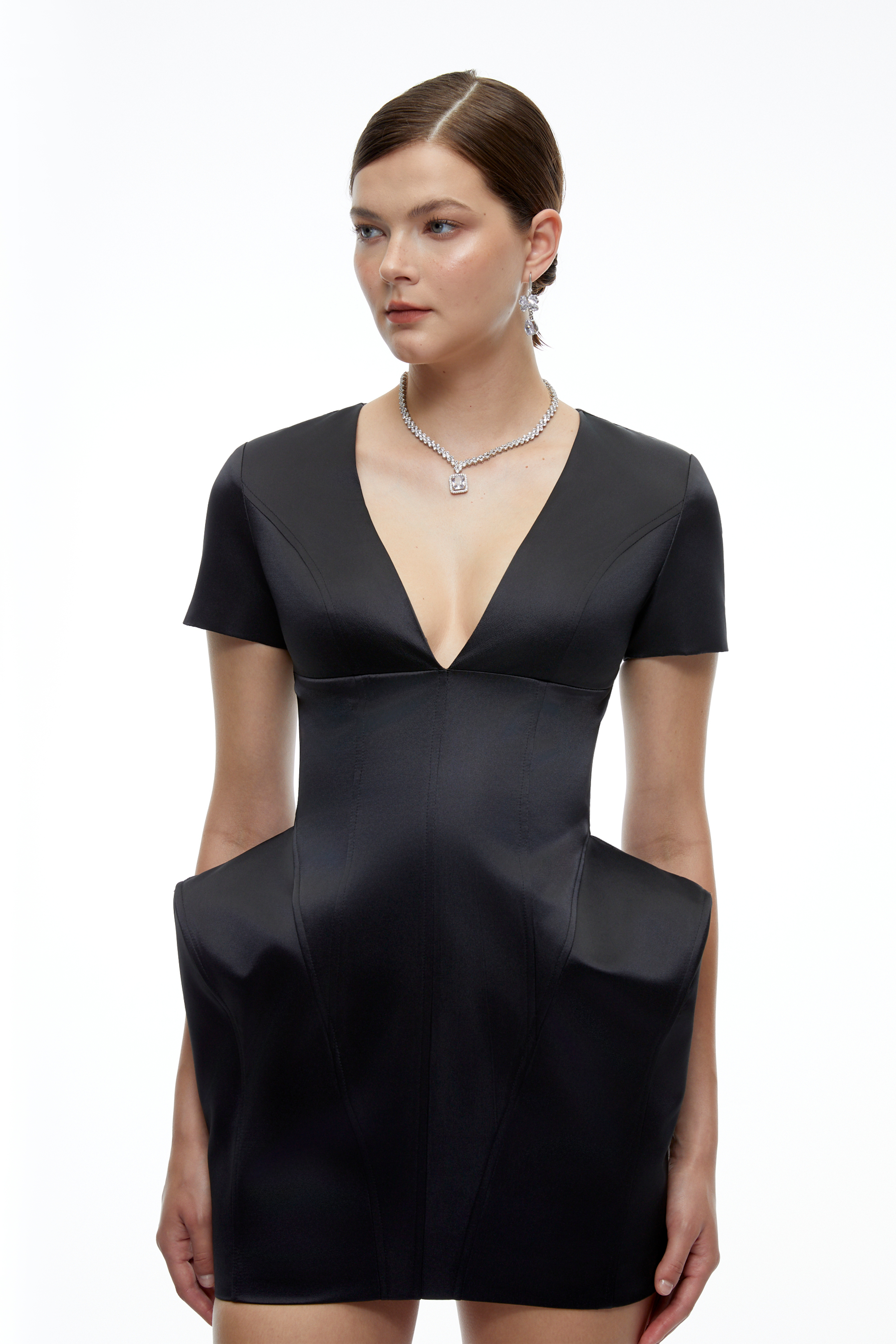 Marlowe Black Plunge Sculpted Mini Dress