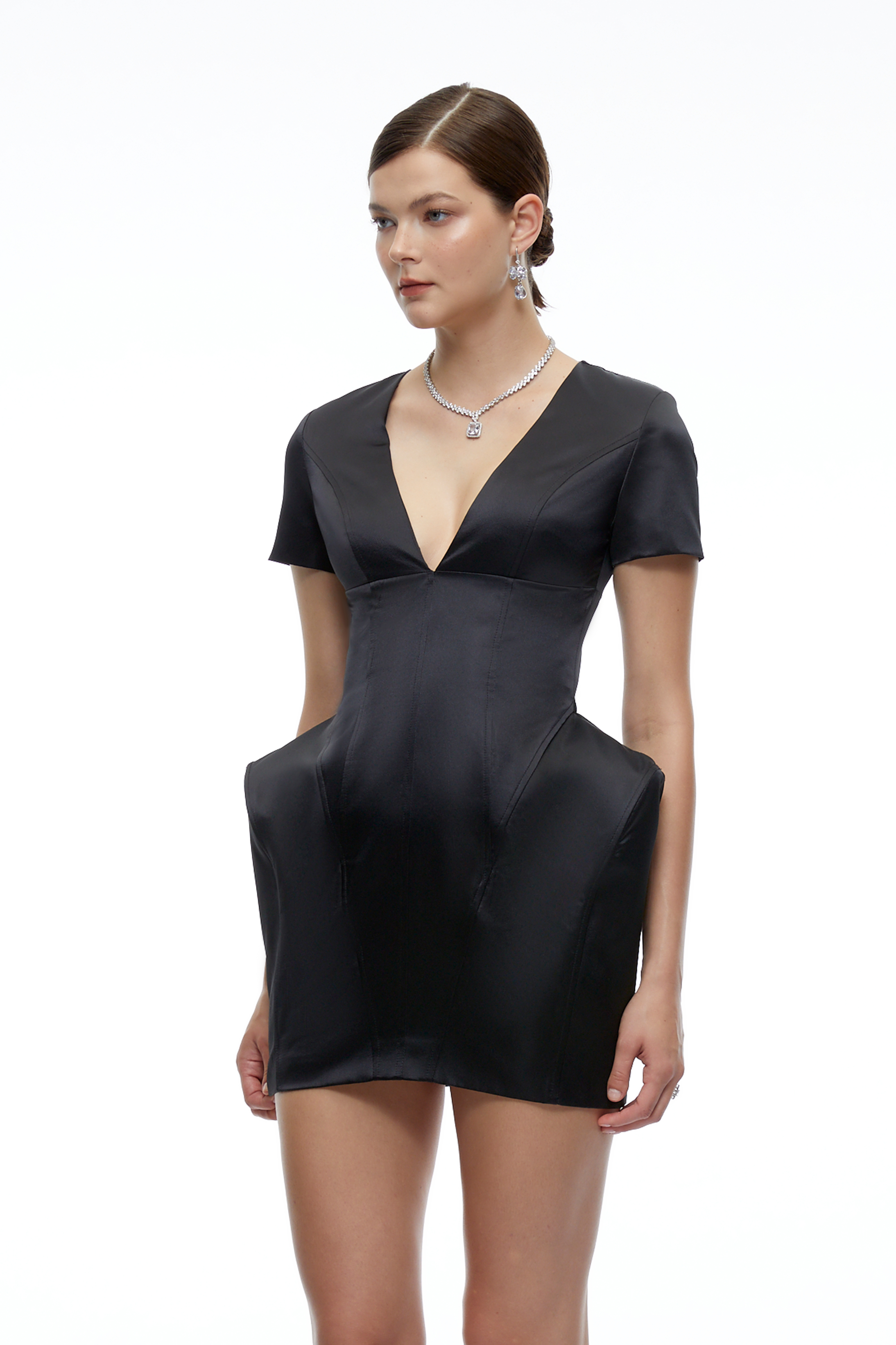 Marlowe Black Plunge Sculpted Mini Dress