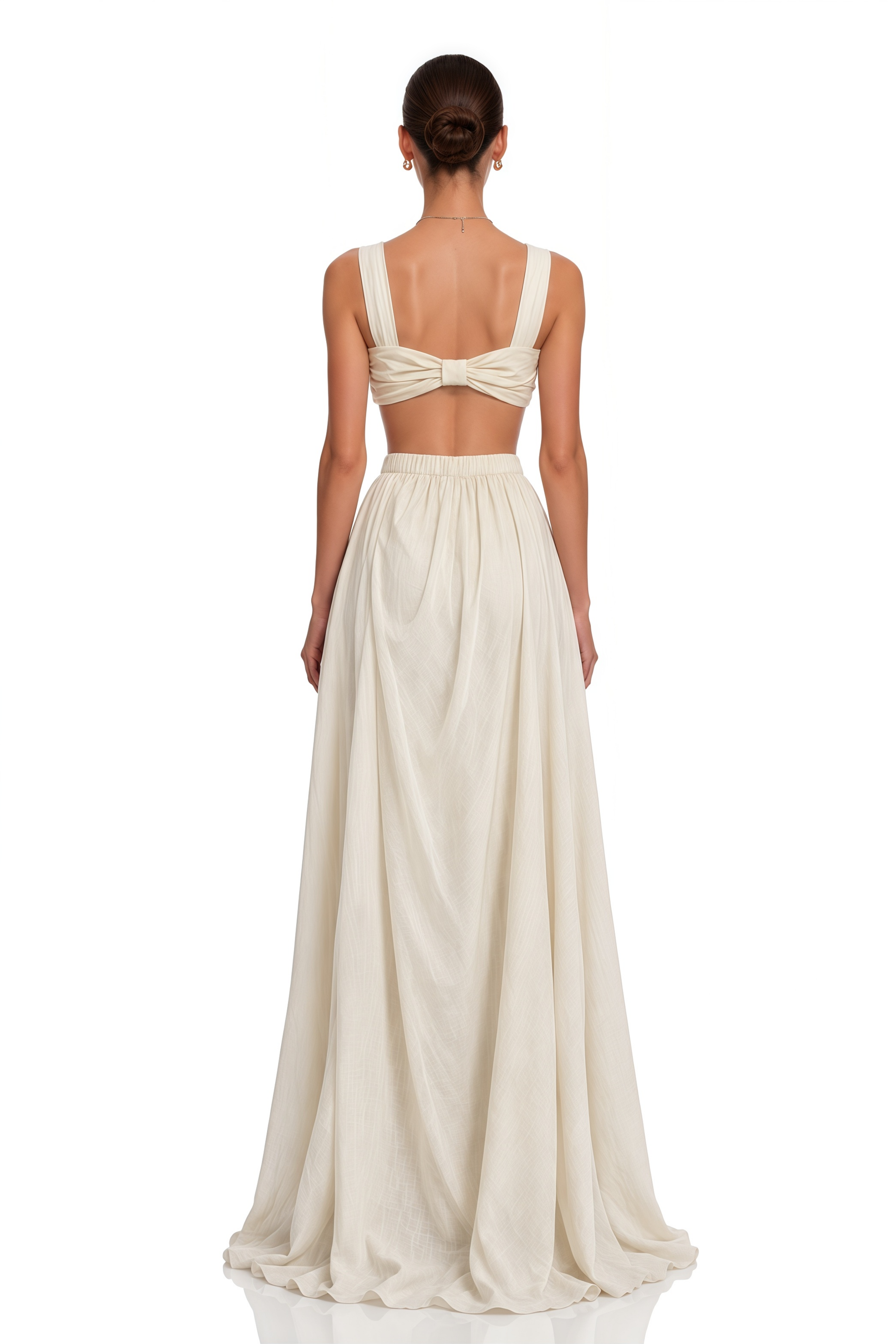 Martha Beige Cut-Out Draped Slit Maxi Dress