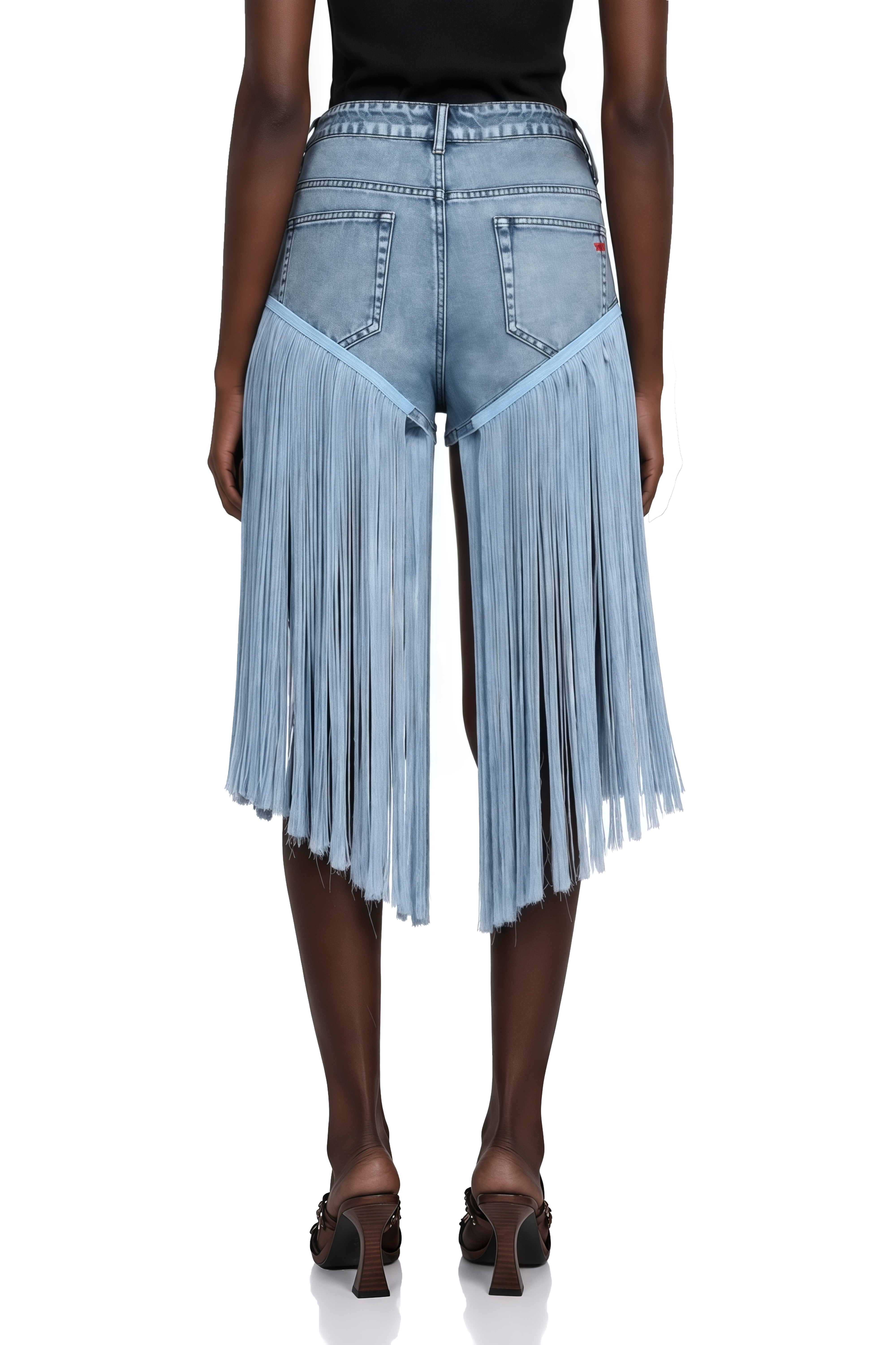 Martina Blue Fringed Panel Denim Shorts