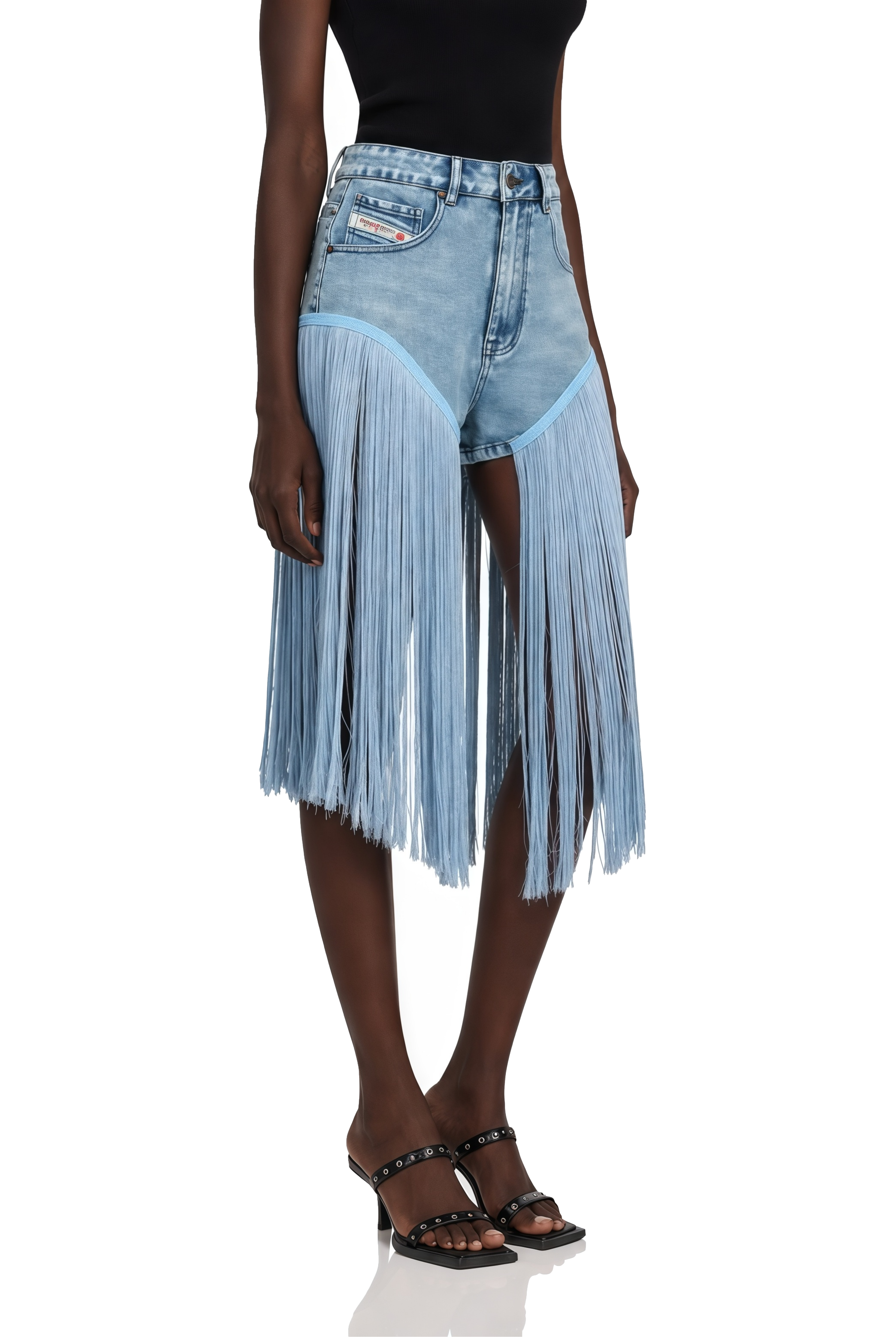 Martina Blue Fringed Panel Denim Shorts