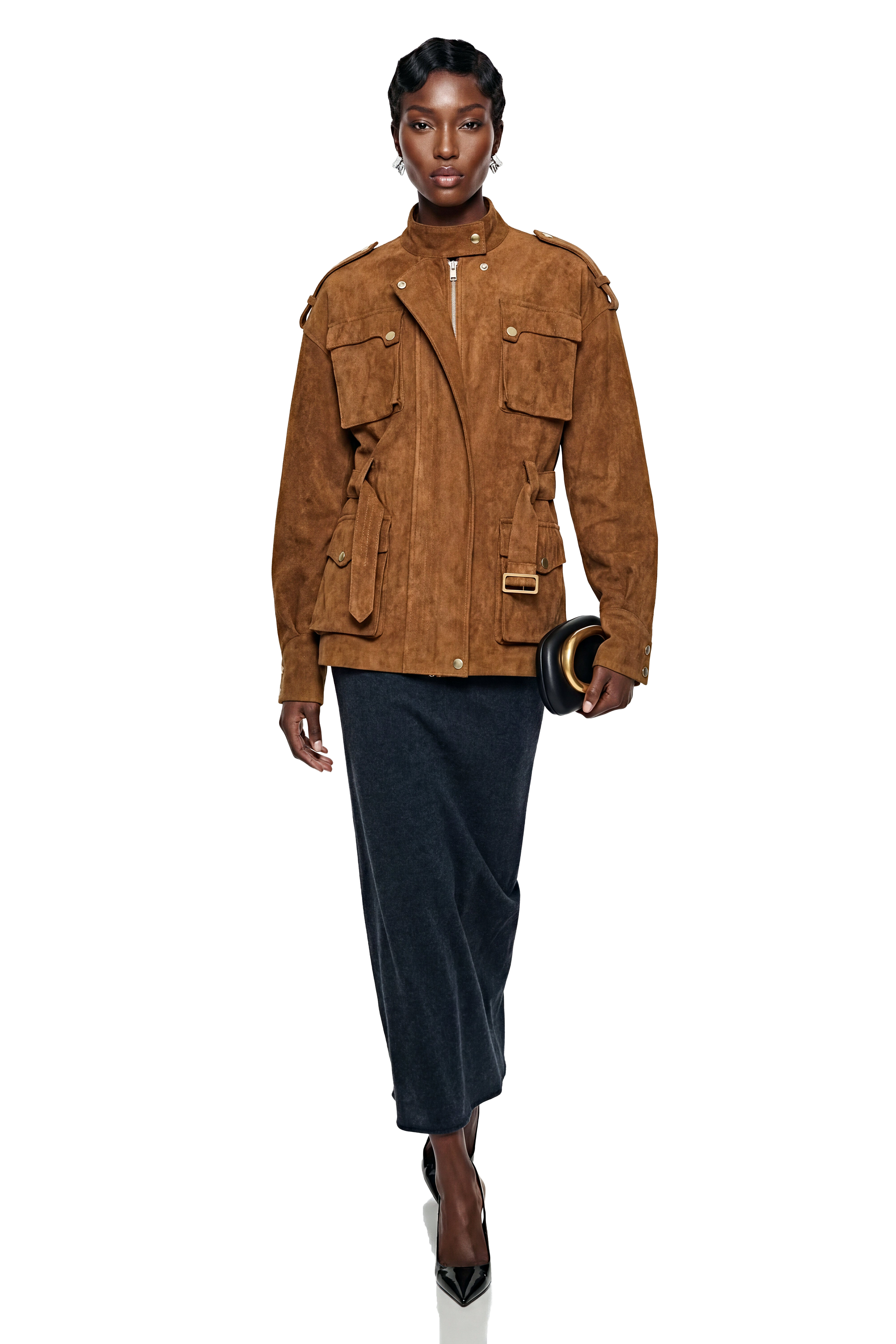 Maryam Chocolate Brown Faux Suede Jacket