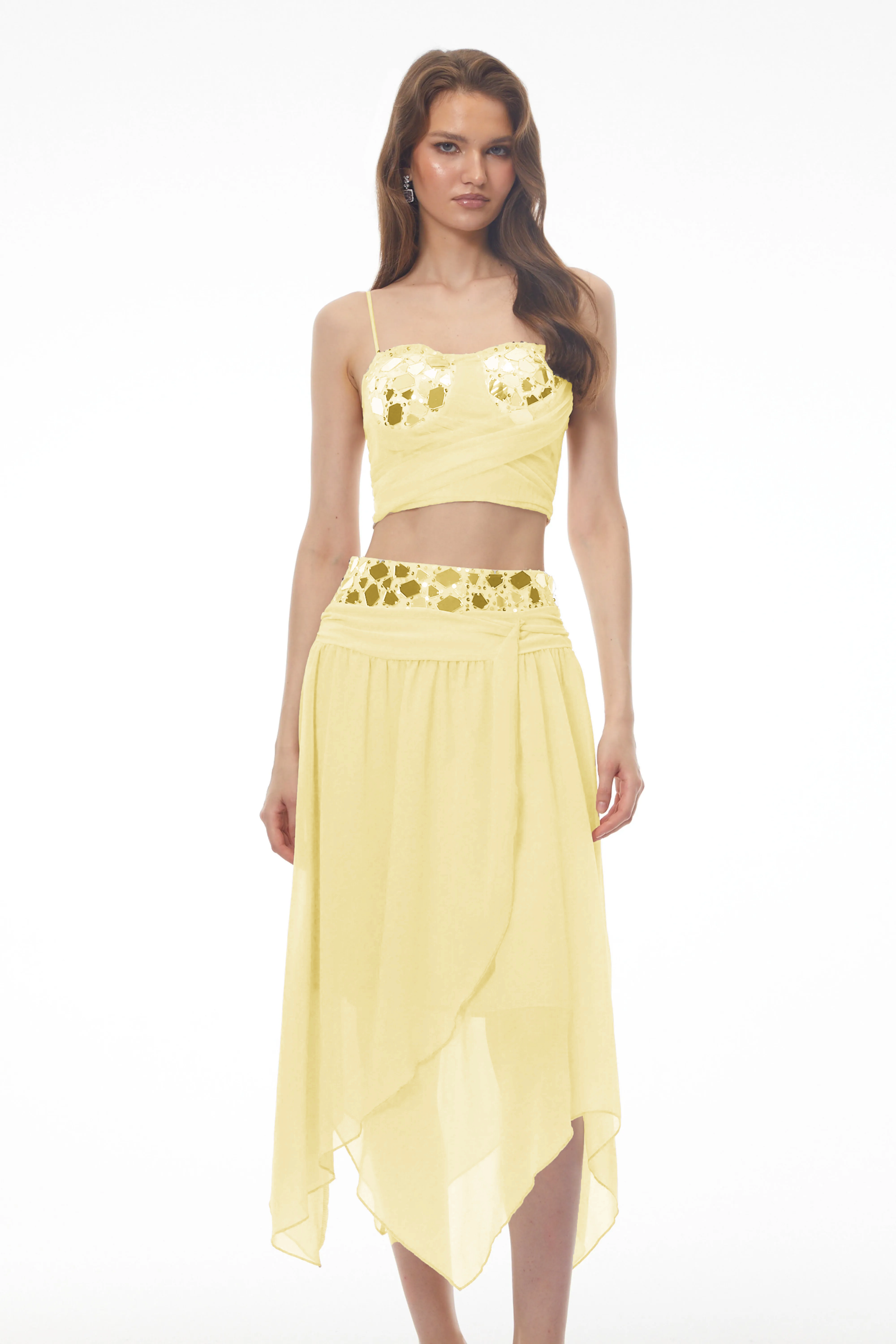Maryam Neutrals Sequin Top & Asymmetrical Skirt Set