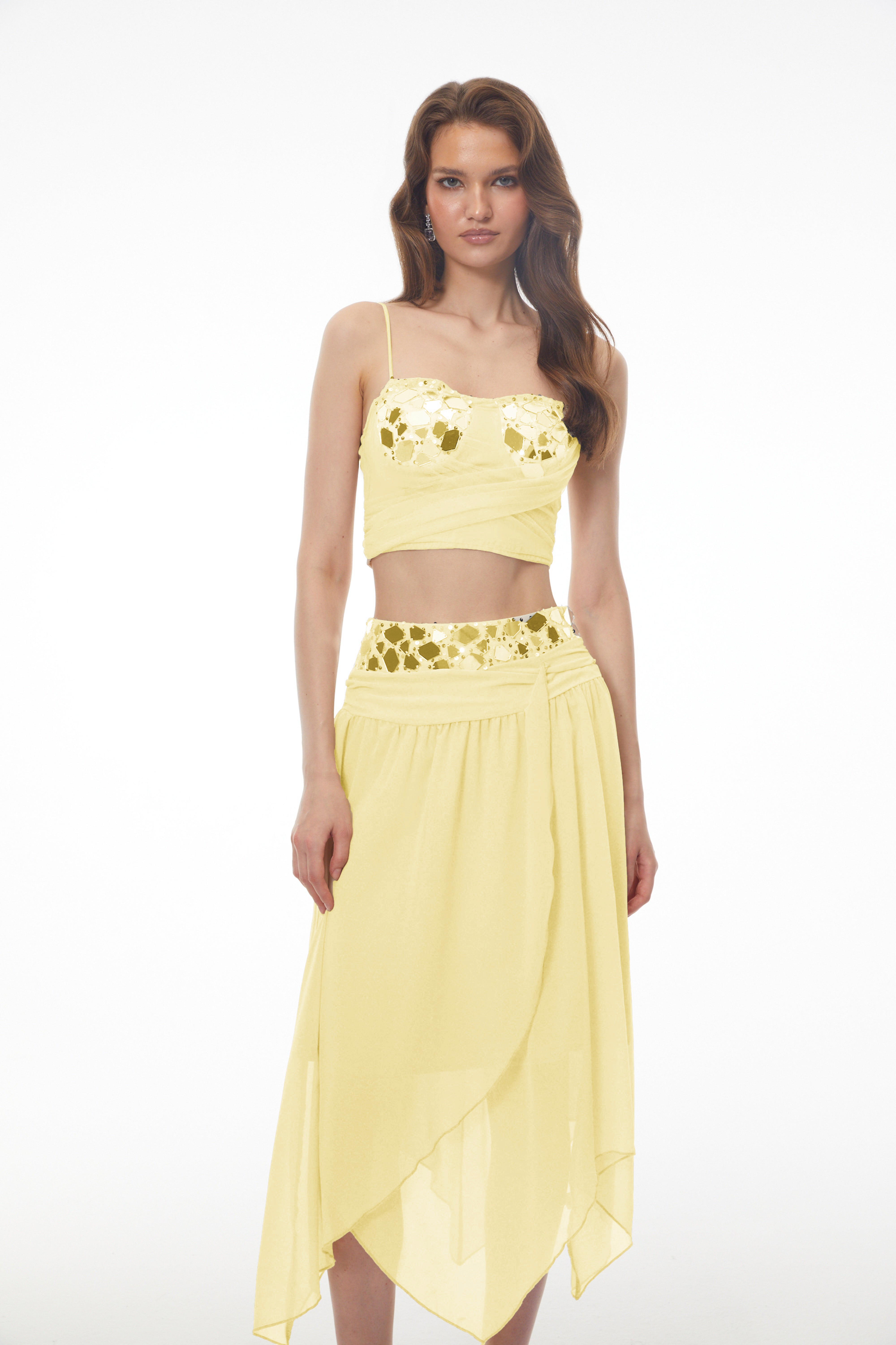 Maryam Neutrals Sequin Top & Asymmetrical Skirt Set
