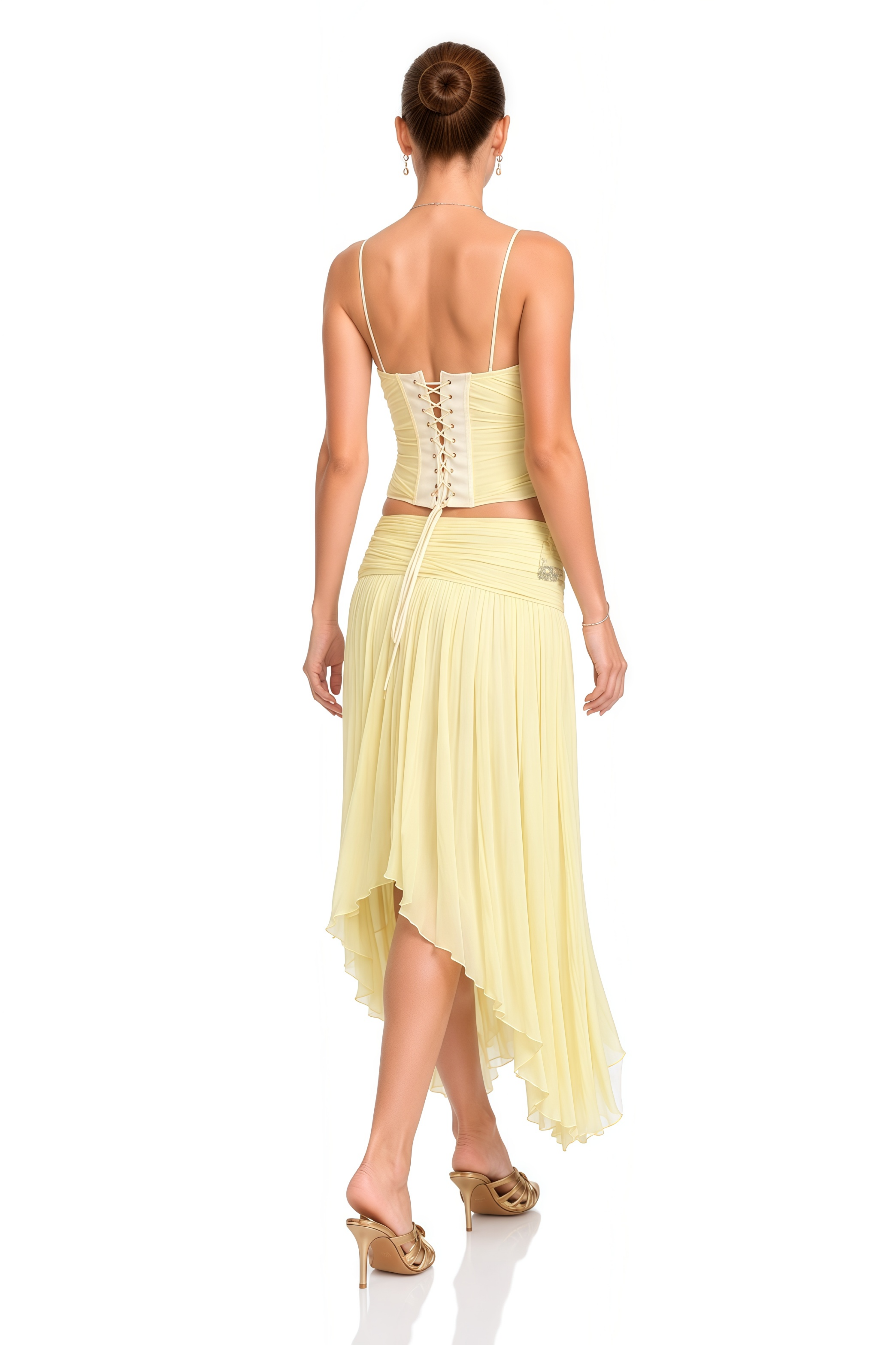 Maryam Yellow Sequin Top & Asymmetrical Skirt Set