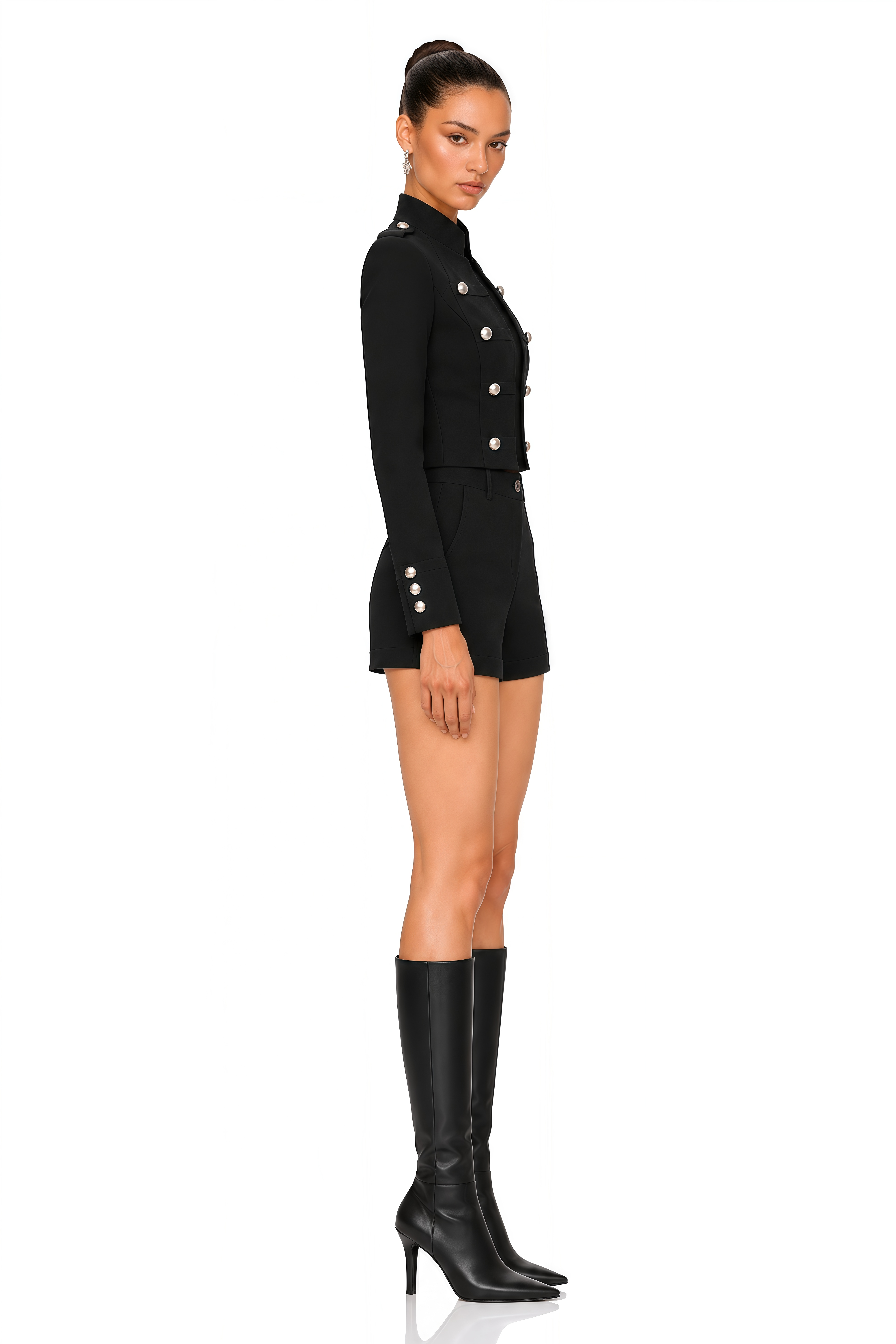 Marzella Black Military Jacket & Tailored Shorts Set
