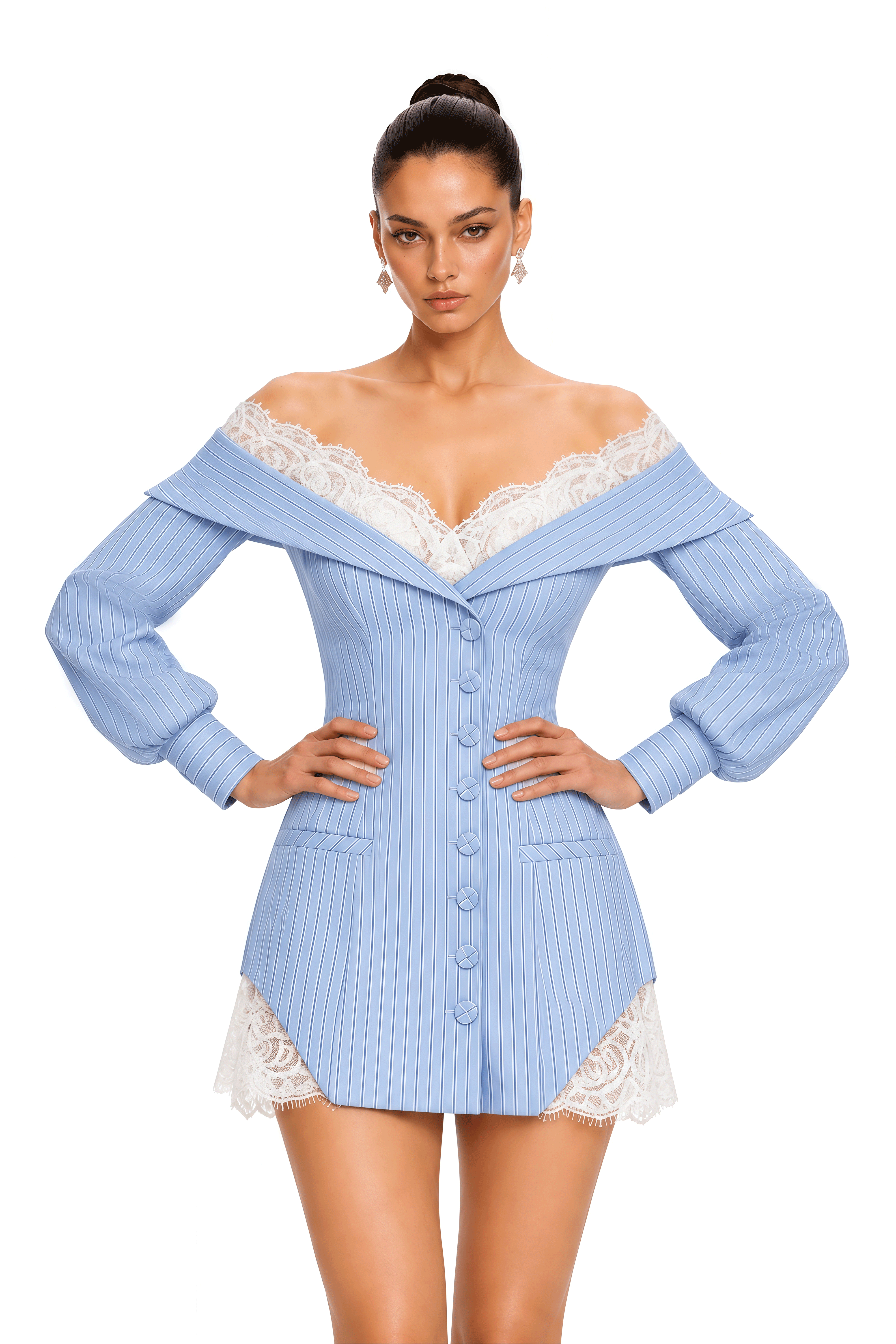 Matilda Blue Off-Shoulder Long Sleeve Mini Dress