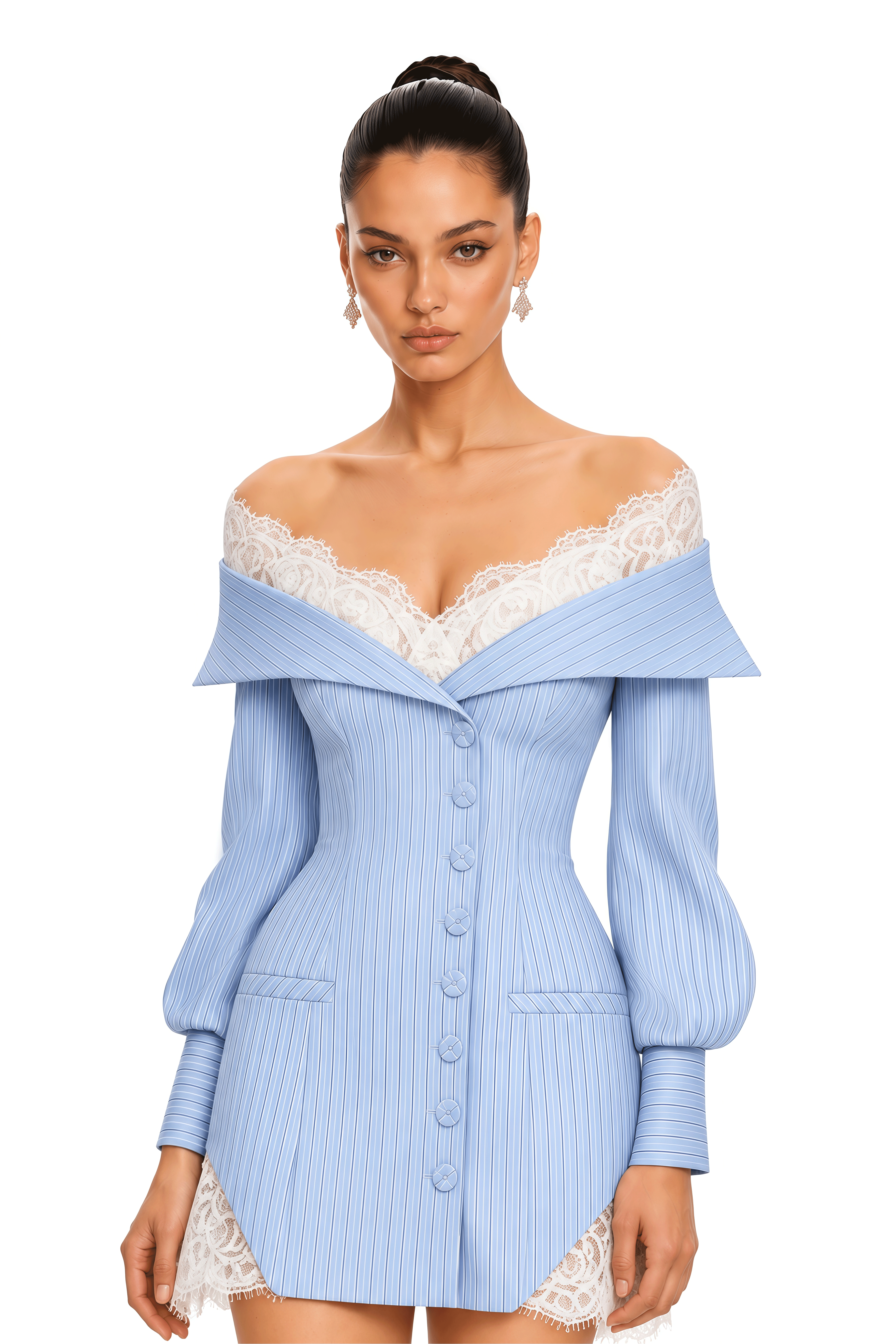 Matilda Blue Off-Shoulder Long Sleeve Mini Dress